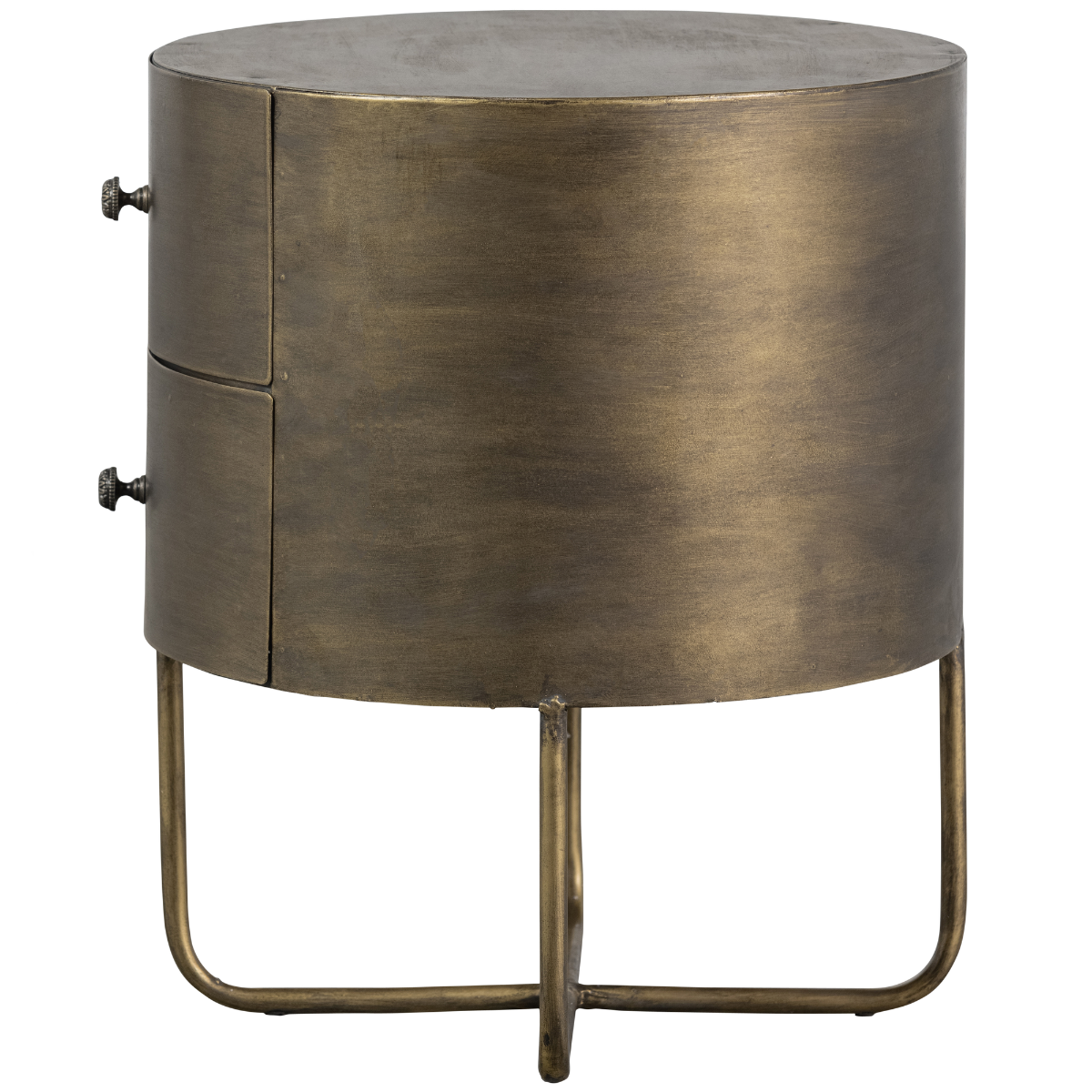 Glossy Antique Brass Metal Round Small Cabinet