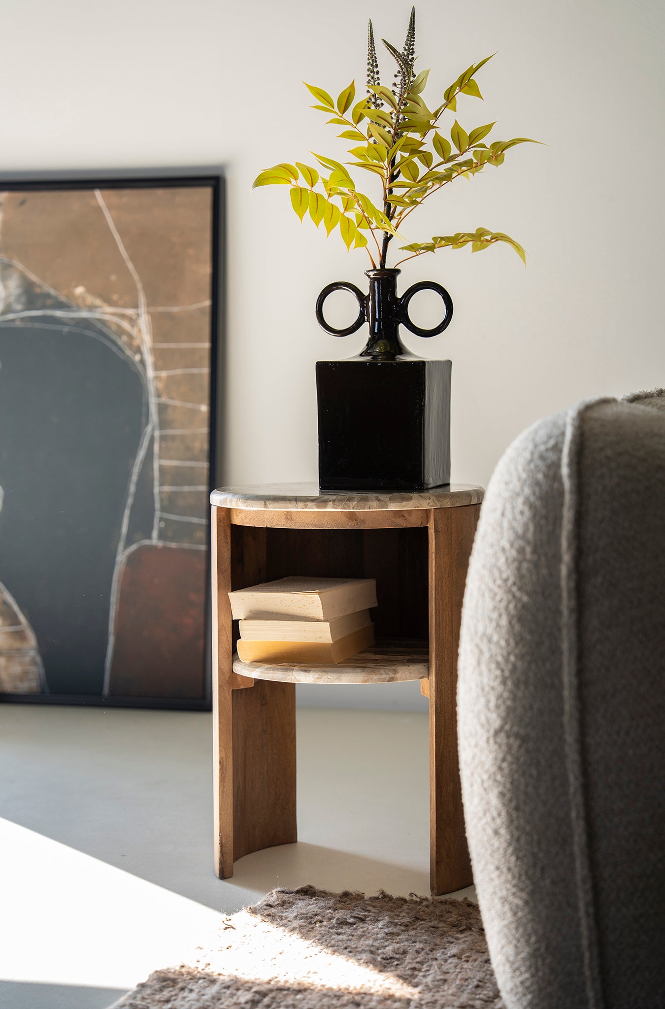 Marbelon Natural Marble/Mango Wood Side Table