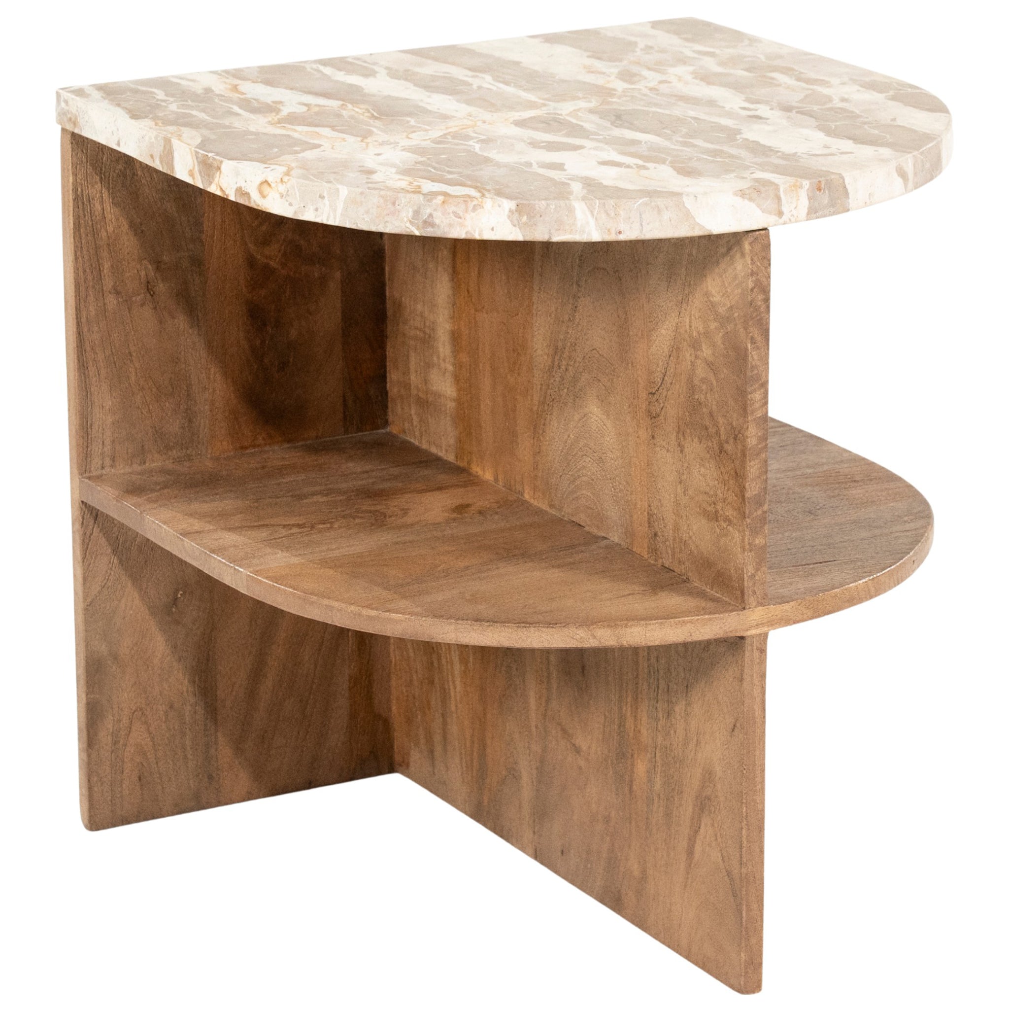 Marwood Natural Marble/Mango Wood Side Table