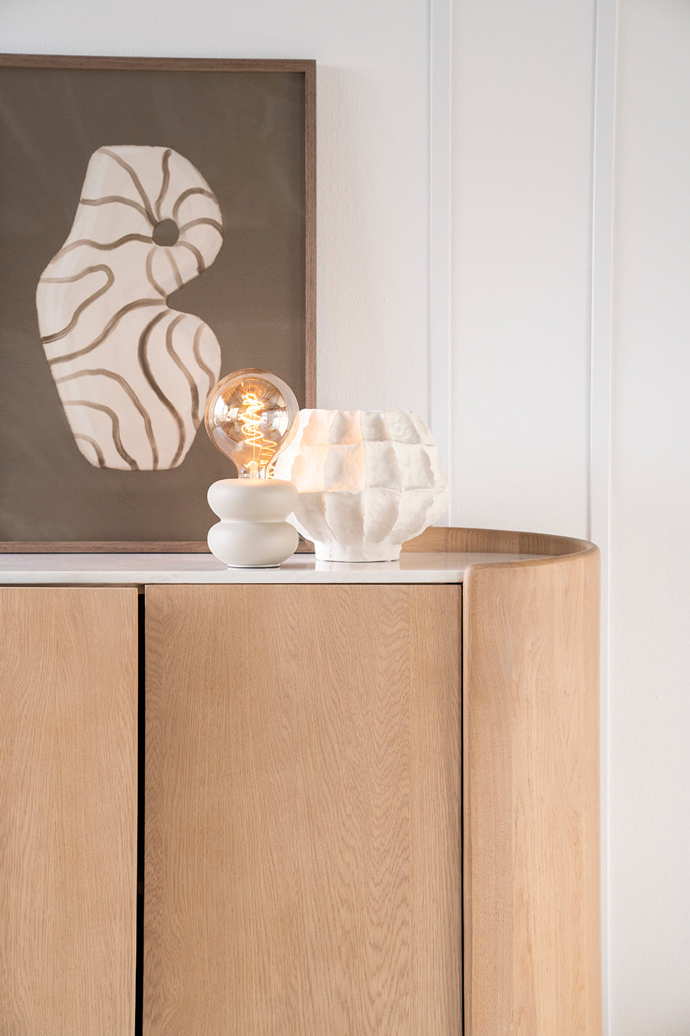 Don Natural Oak Wood/Marble Cabinet