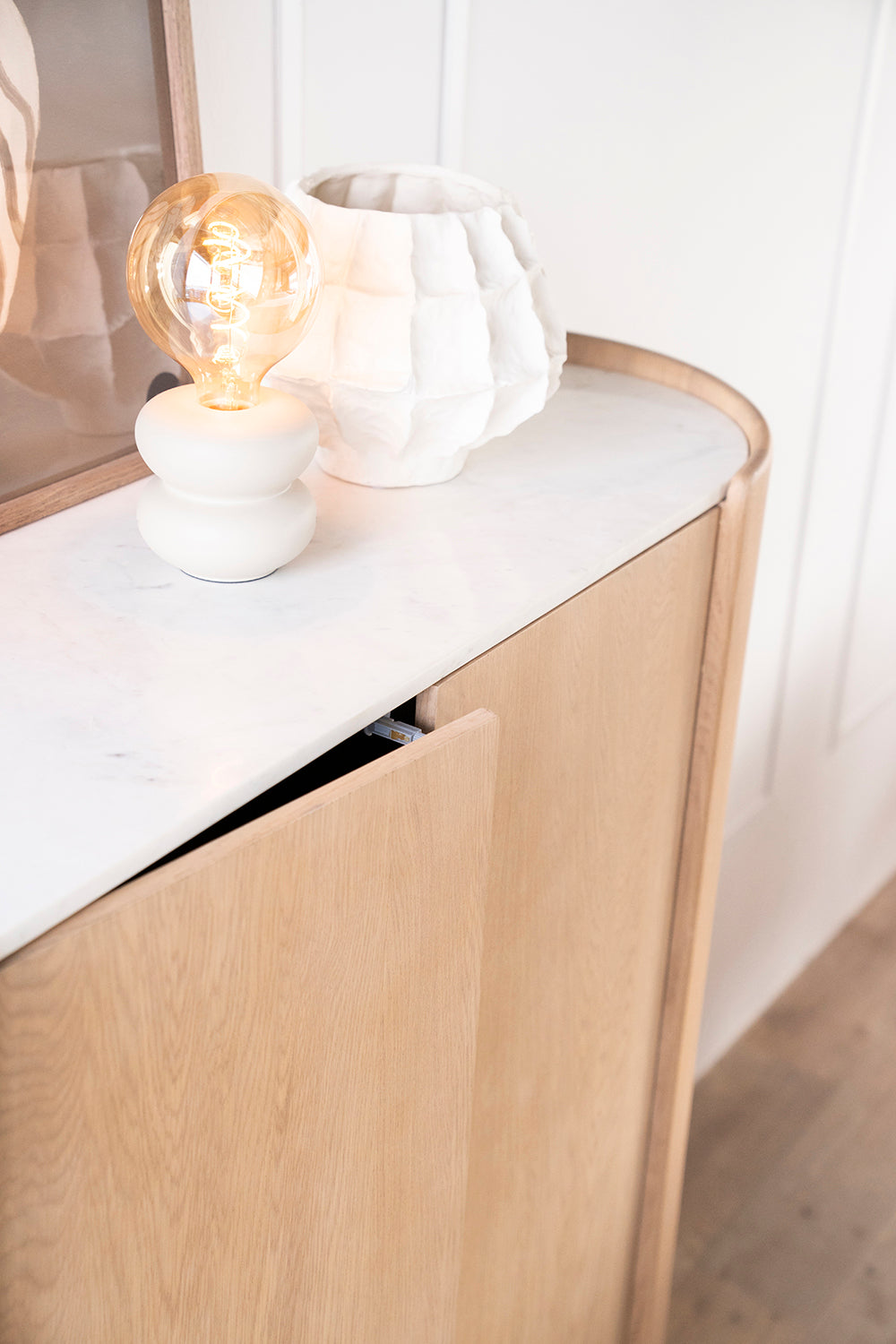 Don Natural Oak Wood/Marble Cabinet