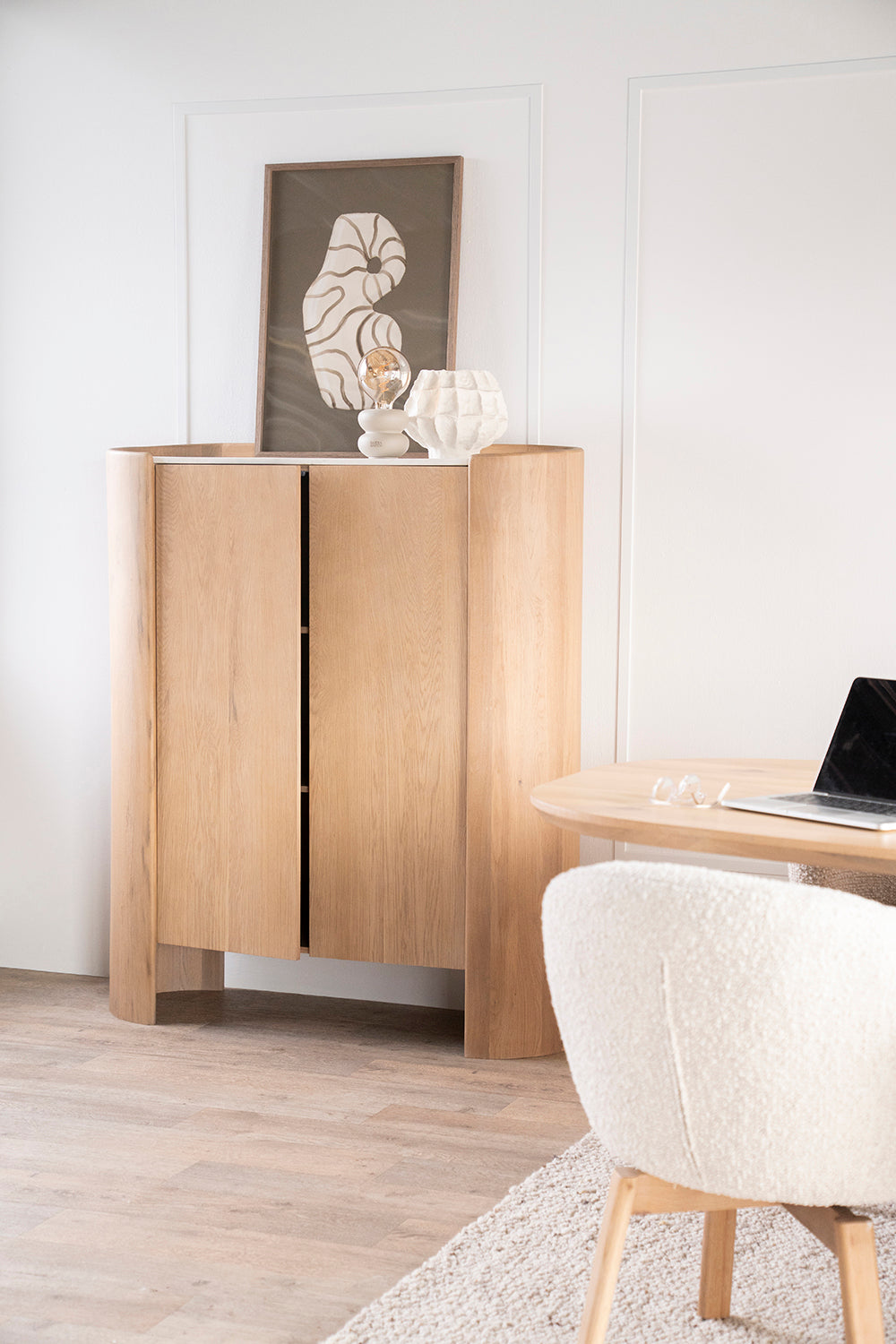 Don Natural Oak Wood/Marble Cabinet