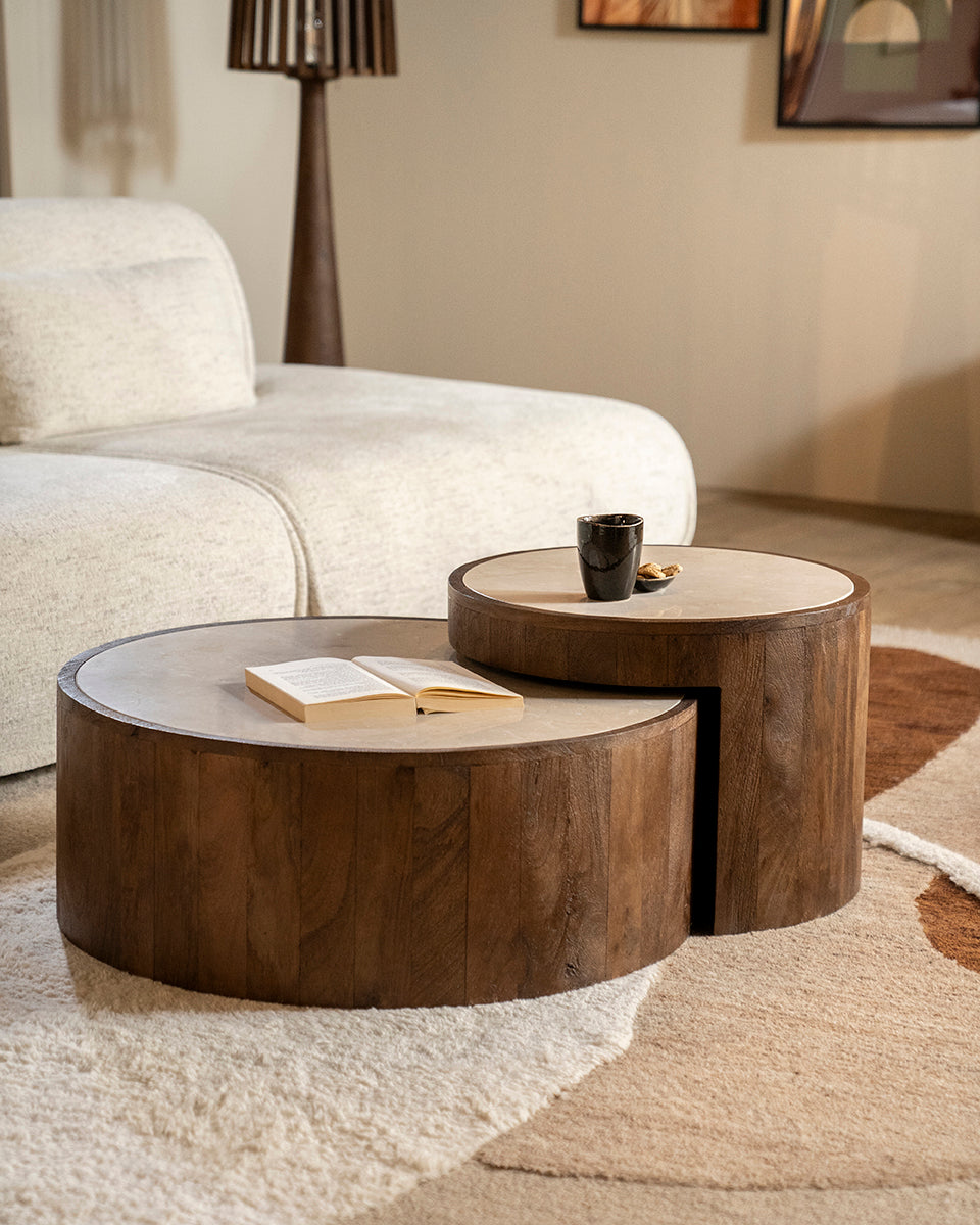 Hazel Marble/Mango Wood Coffee Table Set - WOO .Design