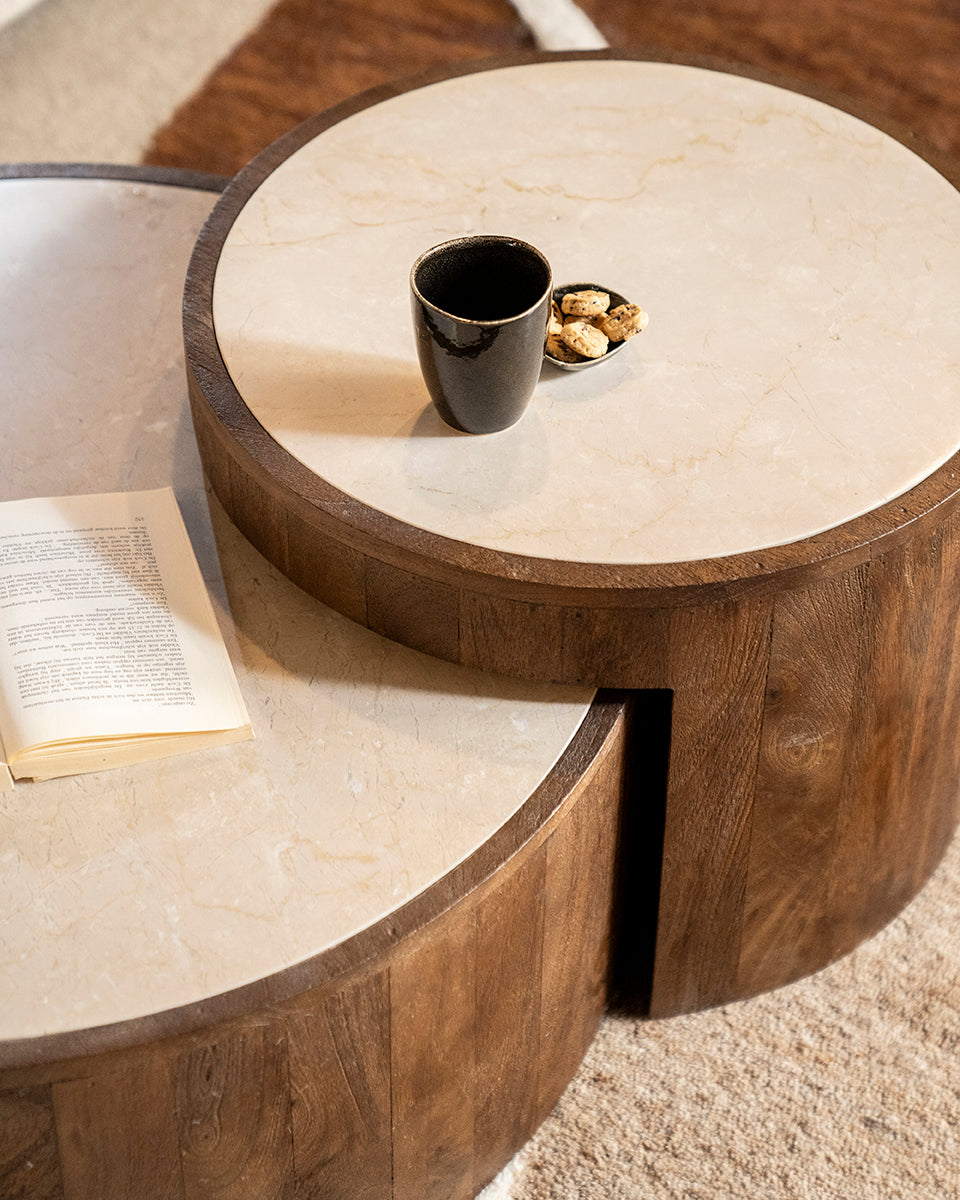 Hazel Marble/Mango Wood Coffee Table Set - WOO .Design