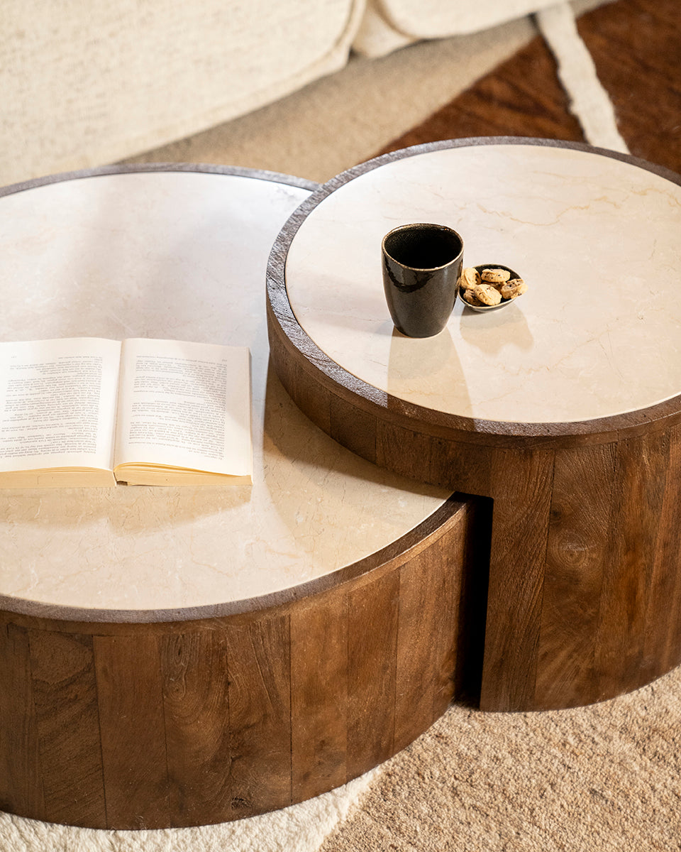 Hazel Marble/Mango Wood Coffee Table Set - WOO .Design