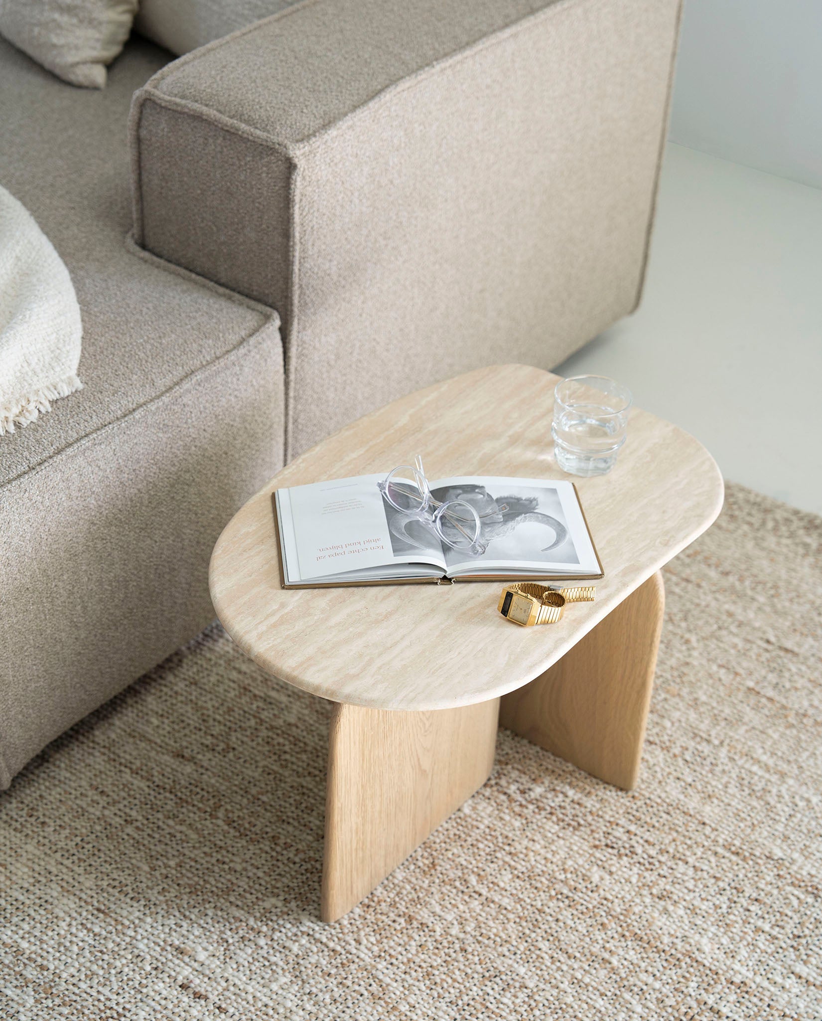 Lova Travertine/Oak Wood Side Table