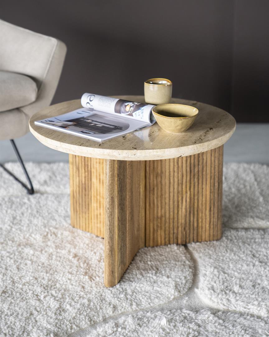 Sara Travertine/Mango Wood Side Table - WOO .Design