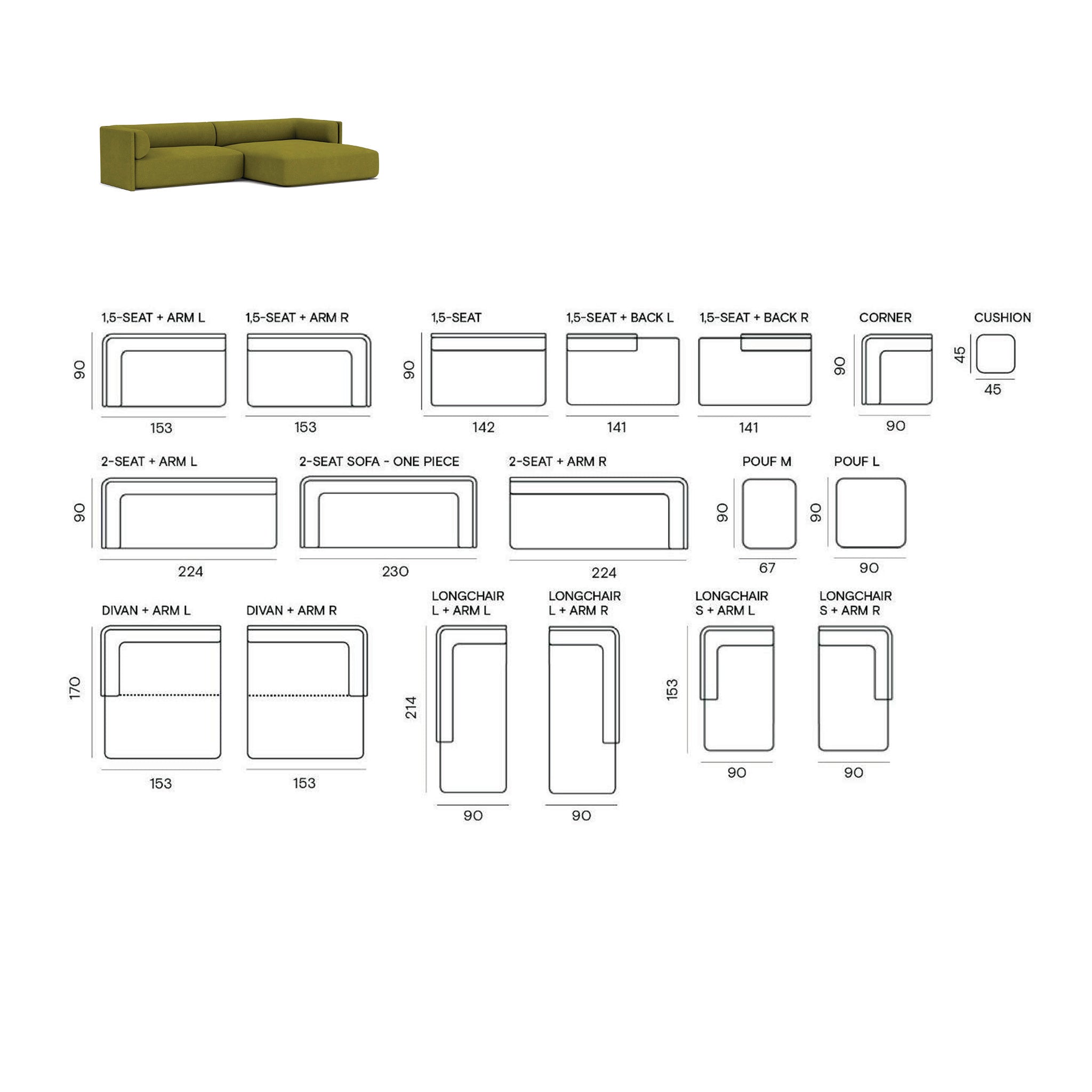 Bolster 1.5 Seater Sofa no Arms