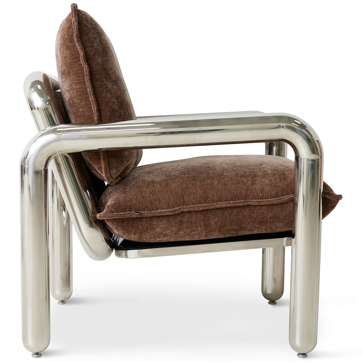 Chrome Brown Velvet Lounge Armchair