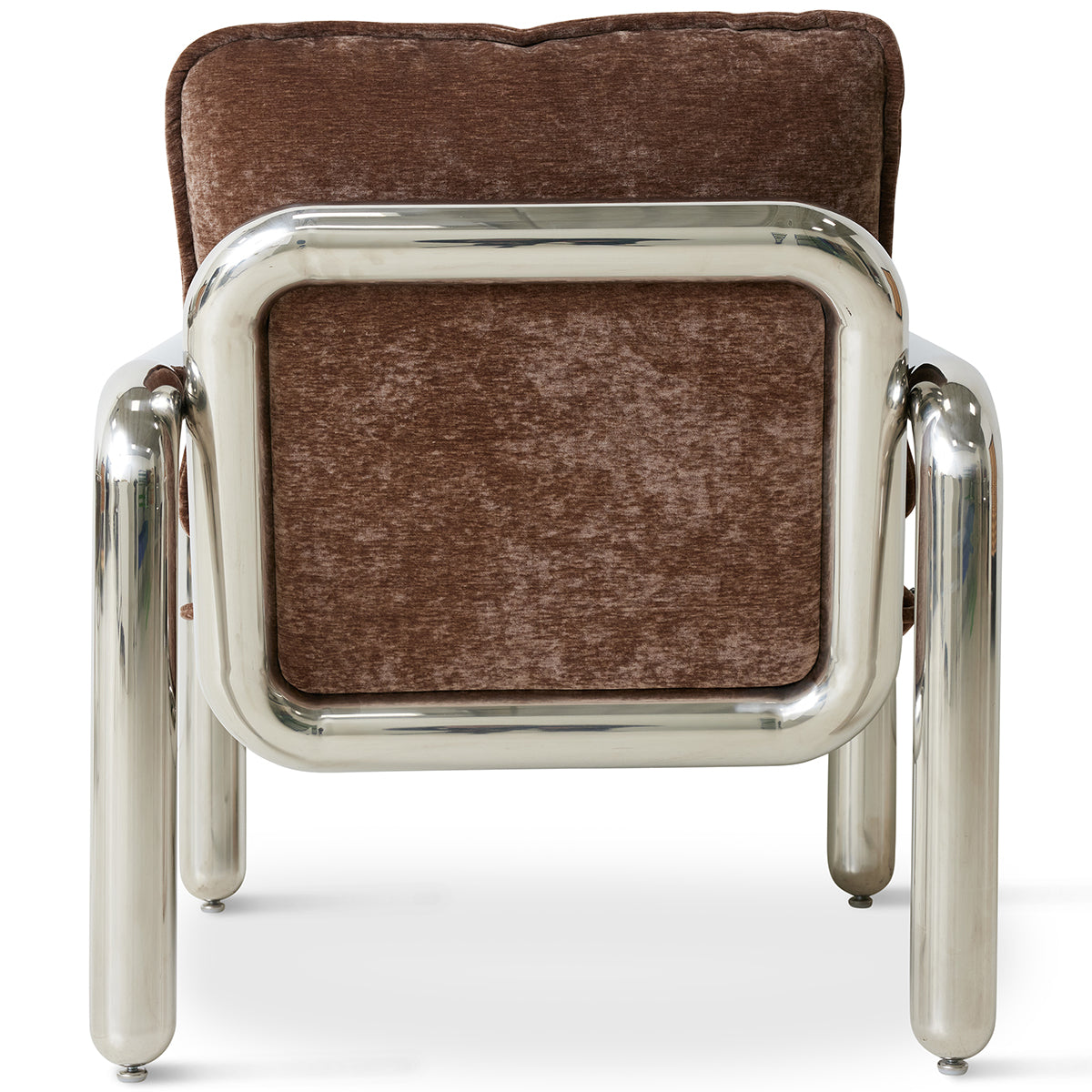 Chrome Brown Velvet Lounge Armchair