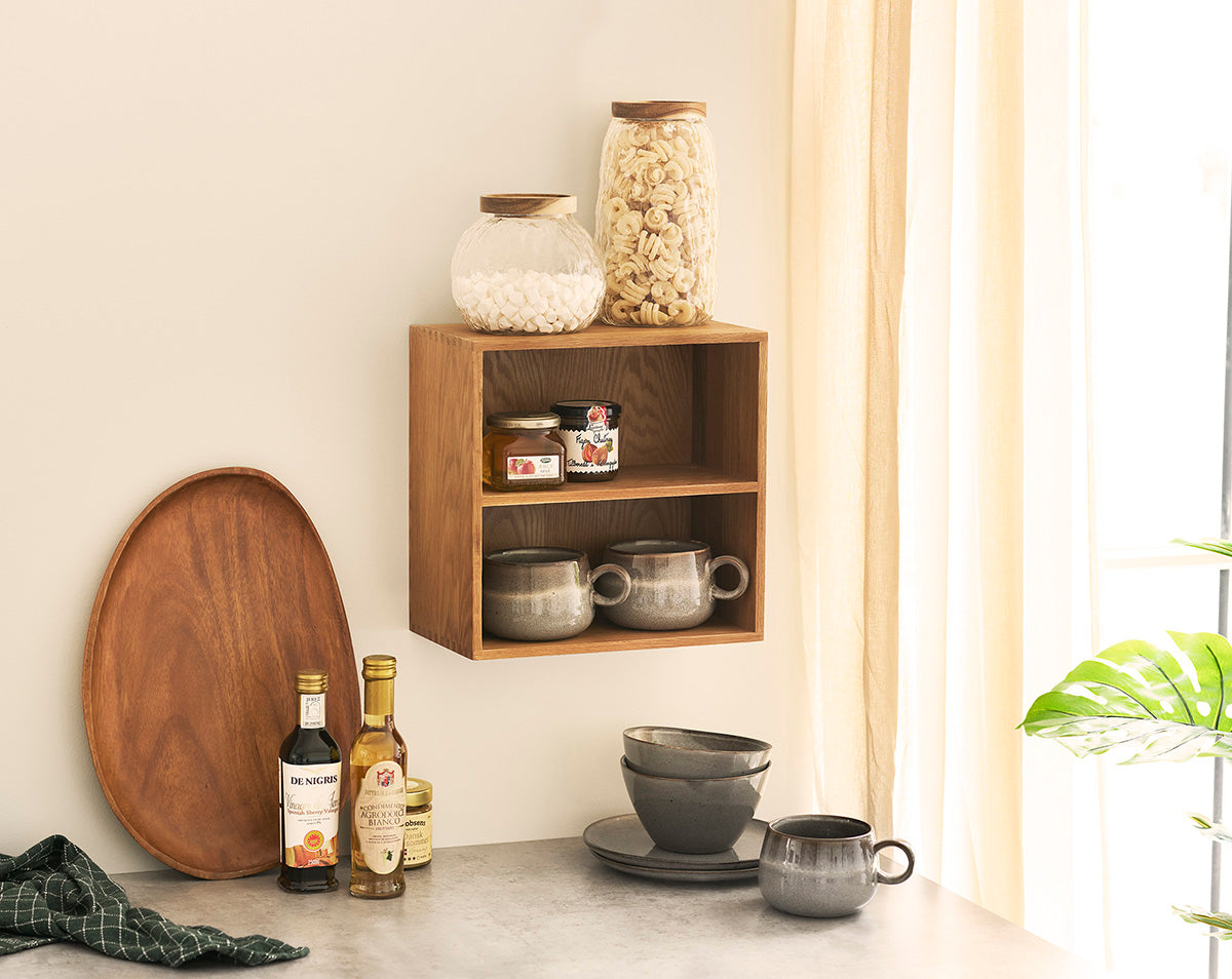 Townsville Oak Wood Wall Shelf with Vertical Rooms