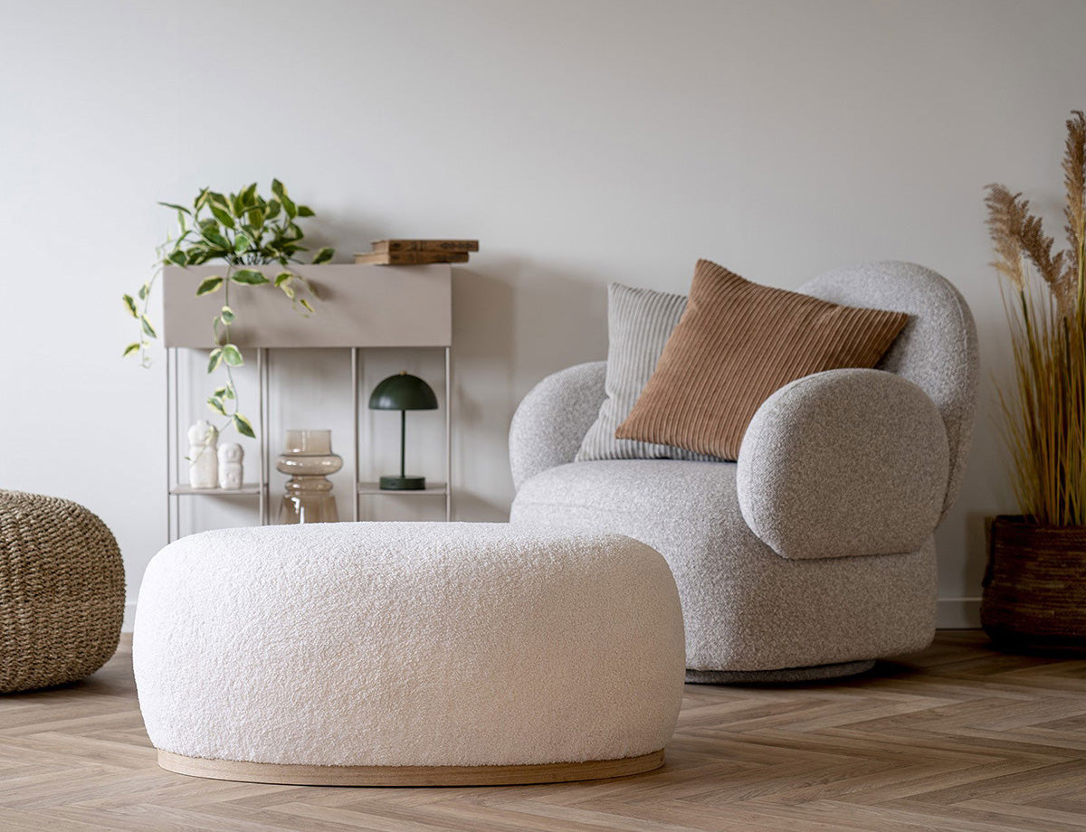 Manhattan White Boucle Pouf - WOO .Design