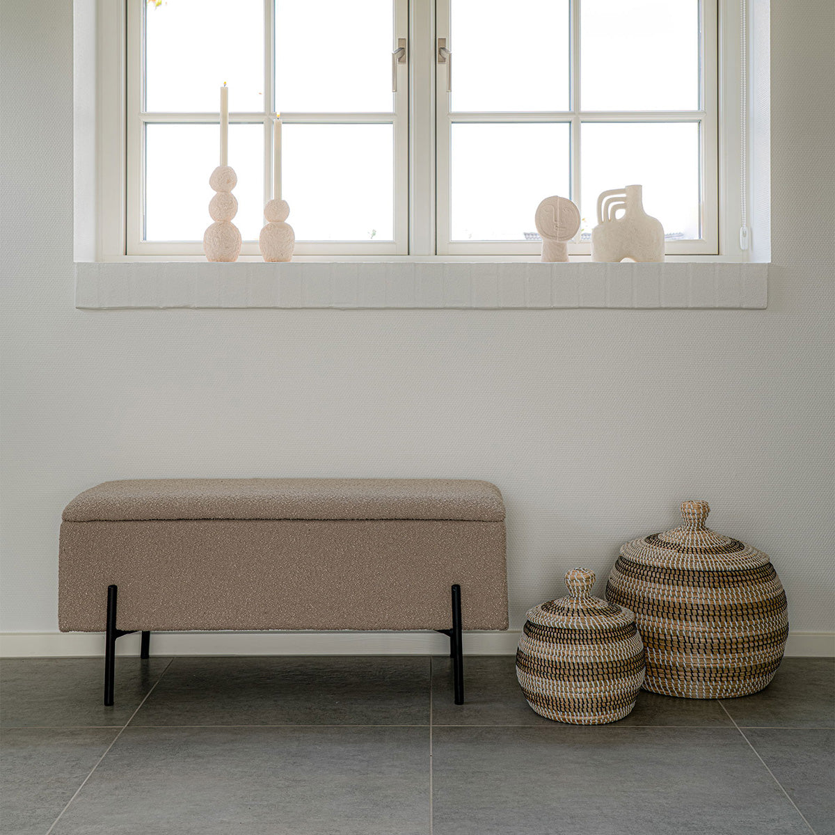 Watford Beige Boucle Bench with Storage - WOO .Design
