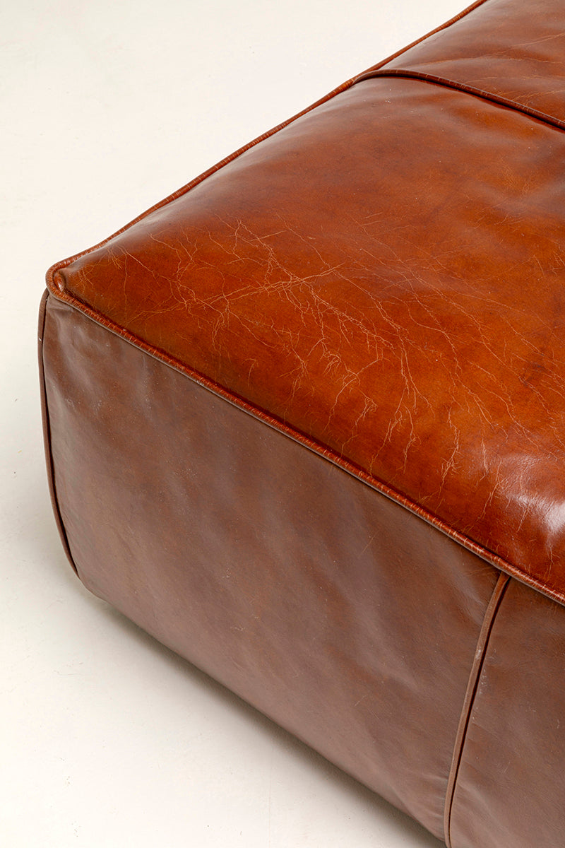 Cubetto Brown Leather Pouf