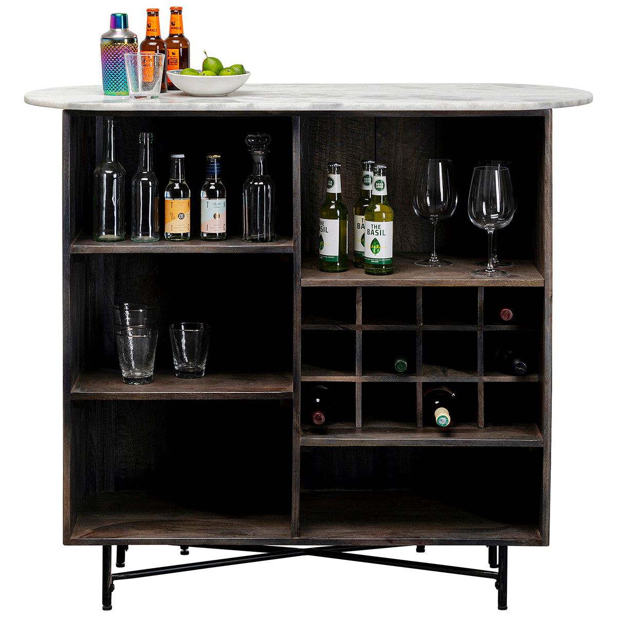 Glenn Mango Wood/Marble Bar Cabinet