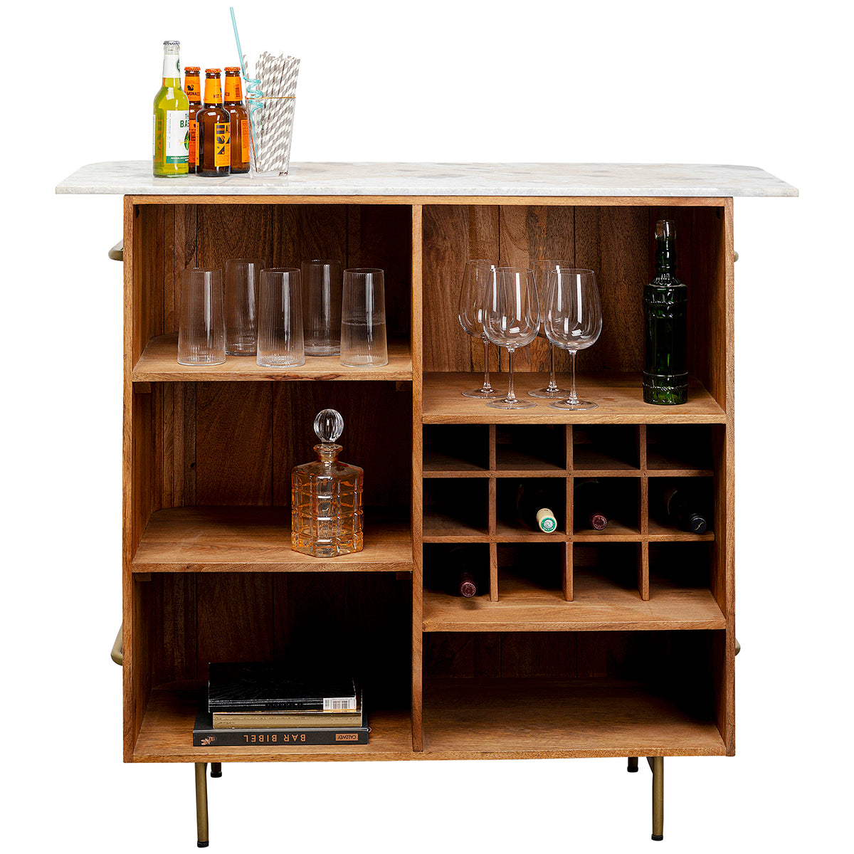 Grace Mango Wood/Marble Bar Cabinet