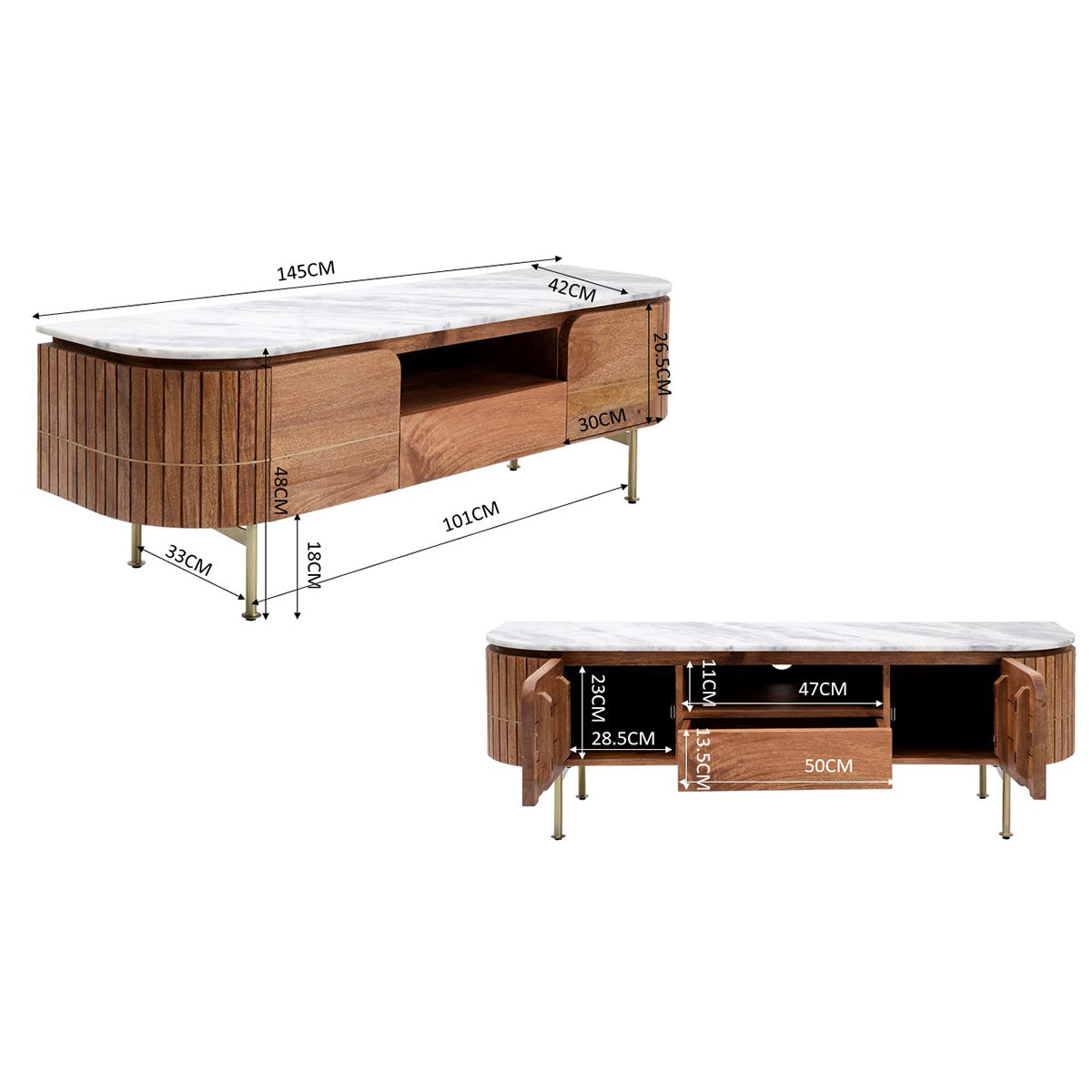 Grace Mango Wood/Marble Lowboard