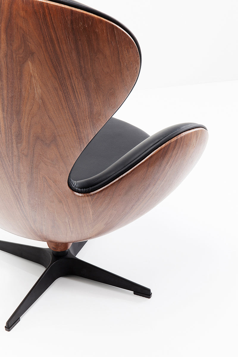Walnut Black Swivel Lounge Armchair