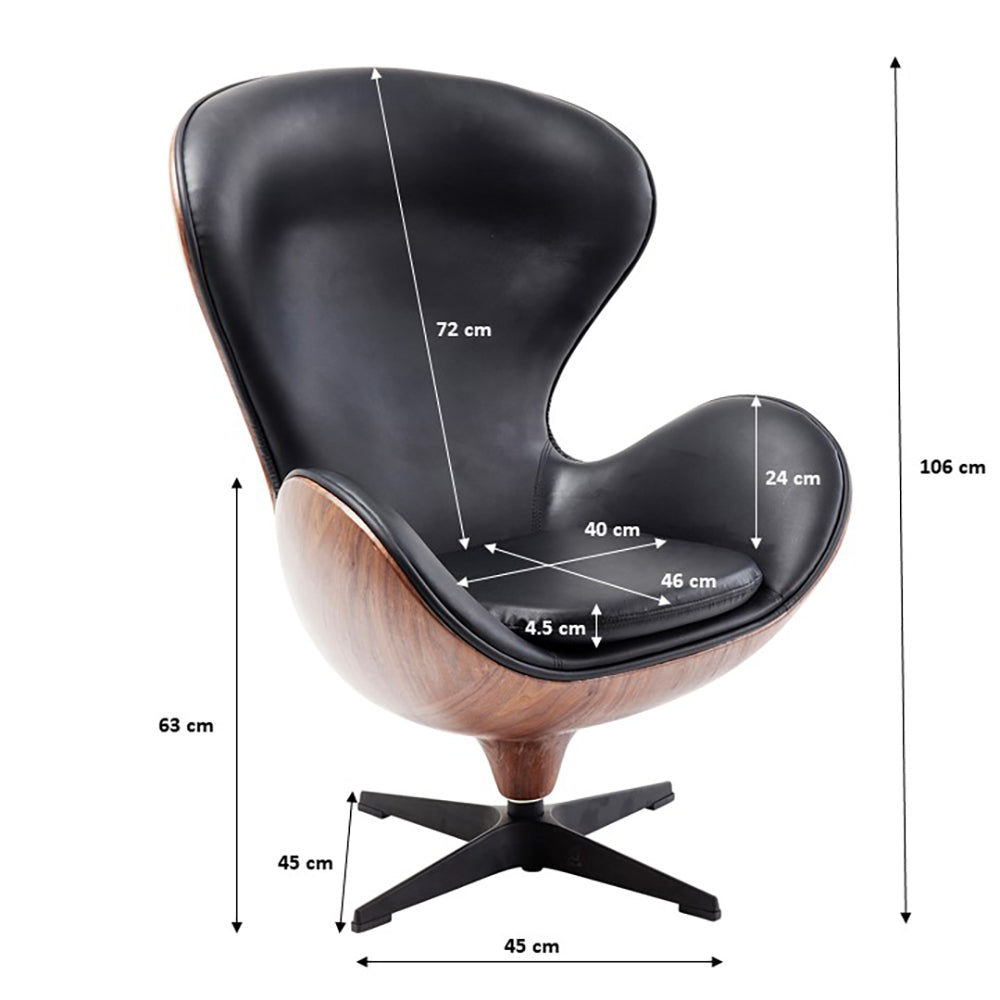 Walnut Black Swivel Lounge Armchair