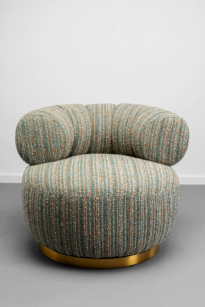 Couture Stripes Blue Boucle Swivel Armchair