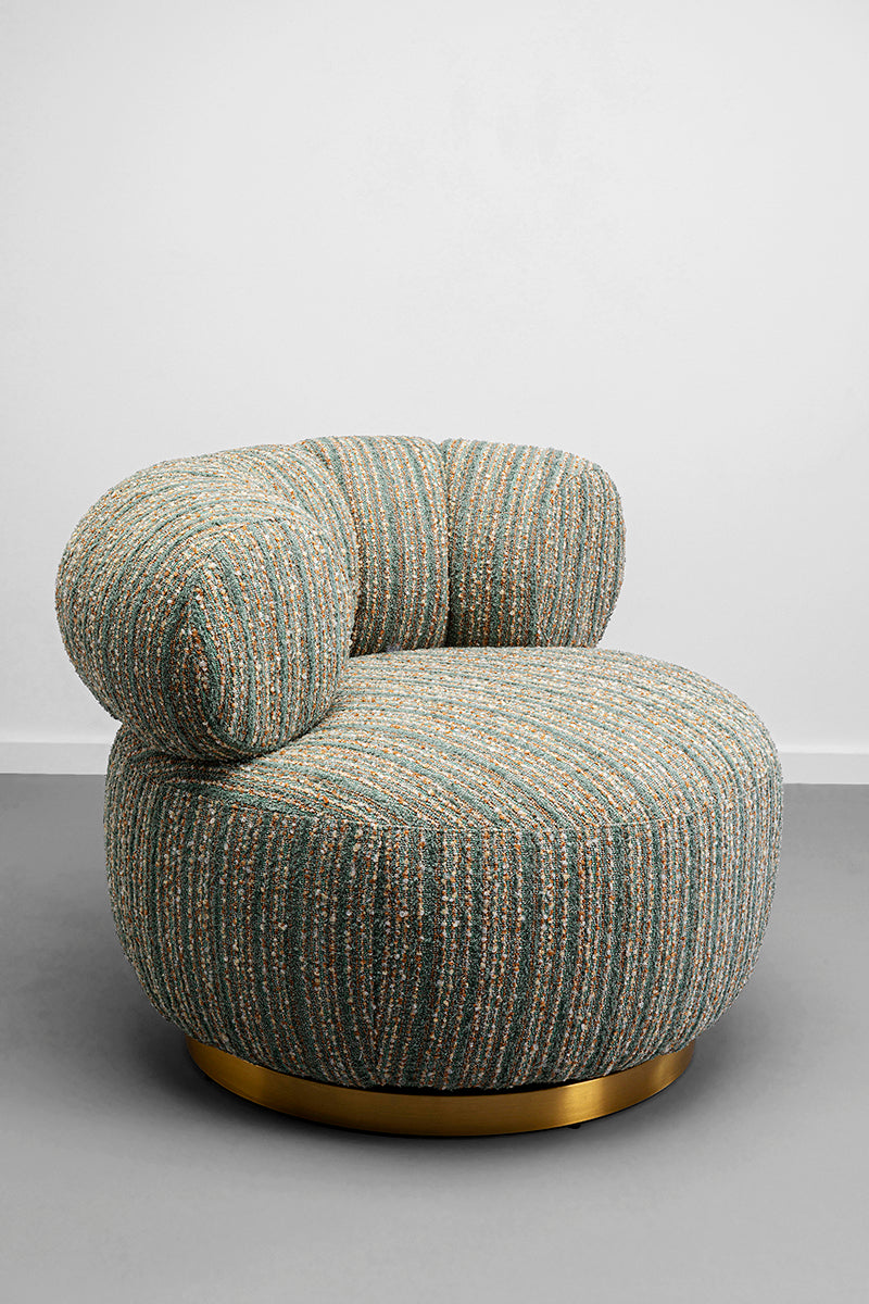 Couture Stripes Blue Boucle Swivel Armchair