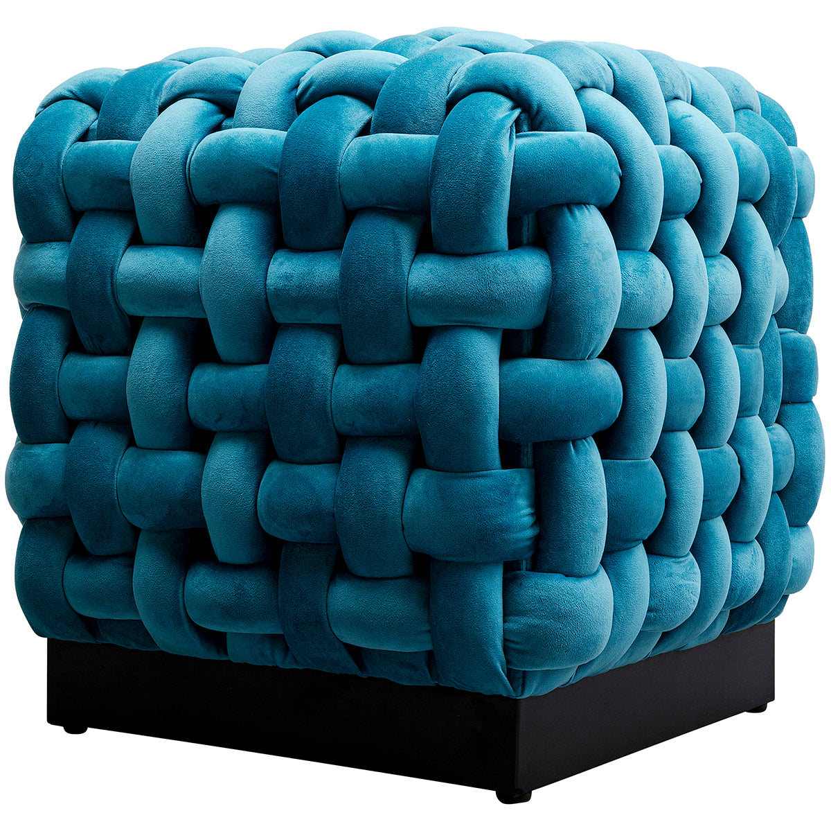 Weave Blue Velvet Square Stool