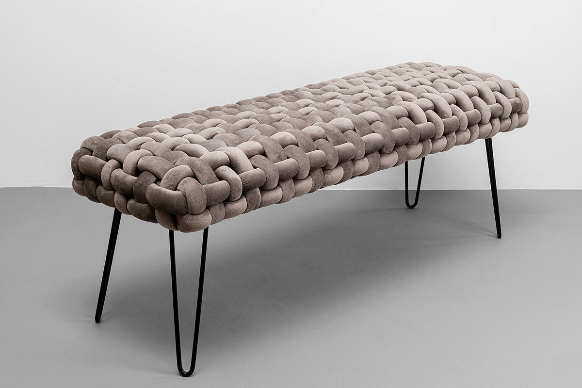 Weave Grey Velvet Bench