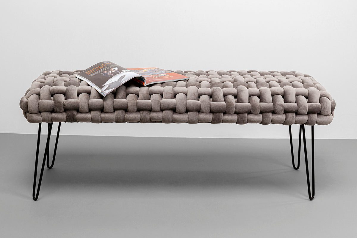 Weave Grey Velvet Bench