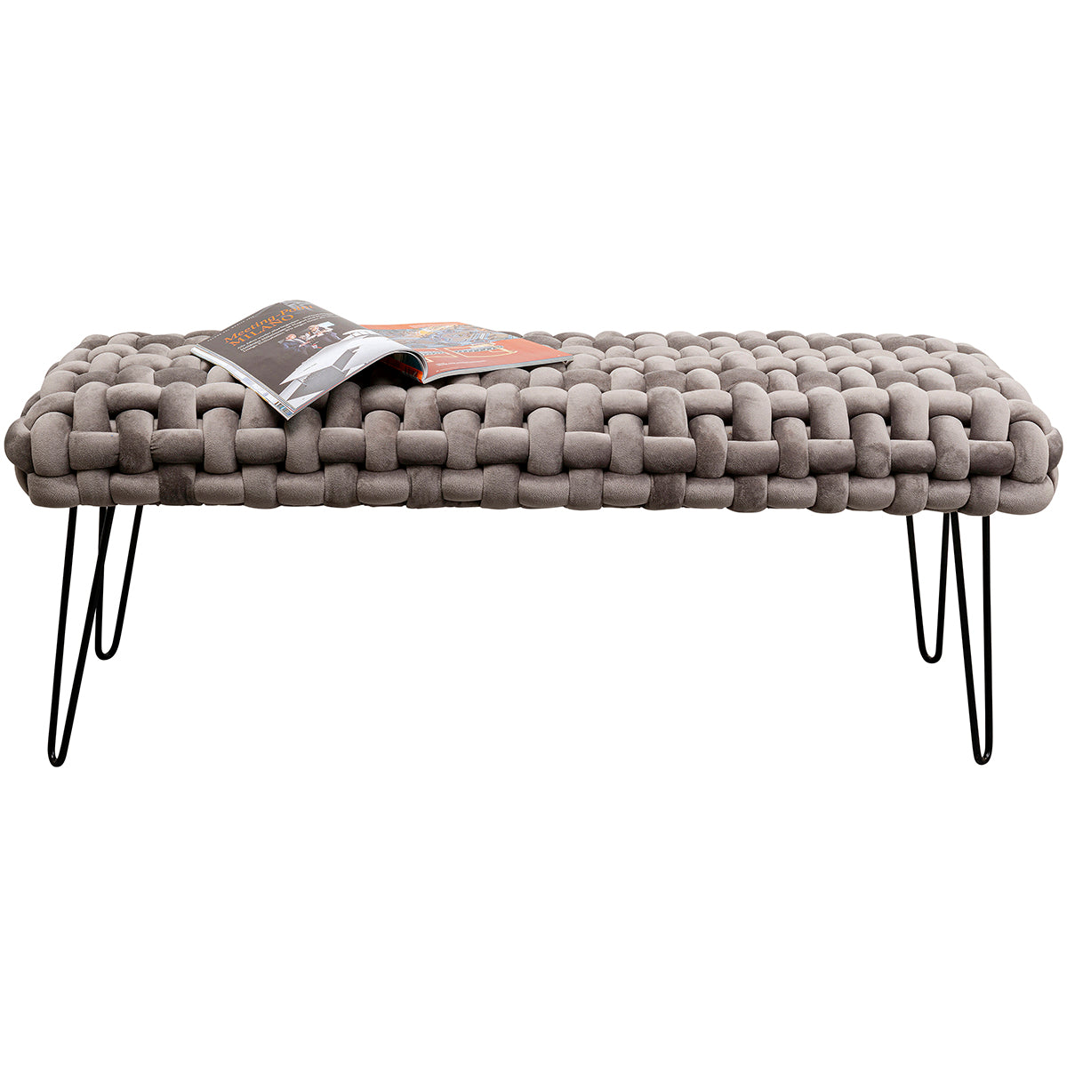 Weave Grey Velvet Bench