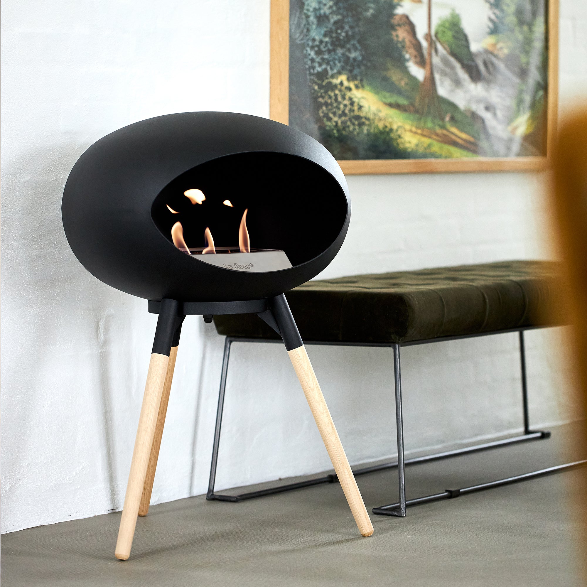 Ground Wood Low Black Bio Fireplace