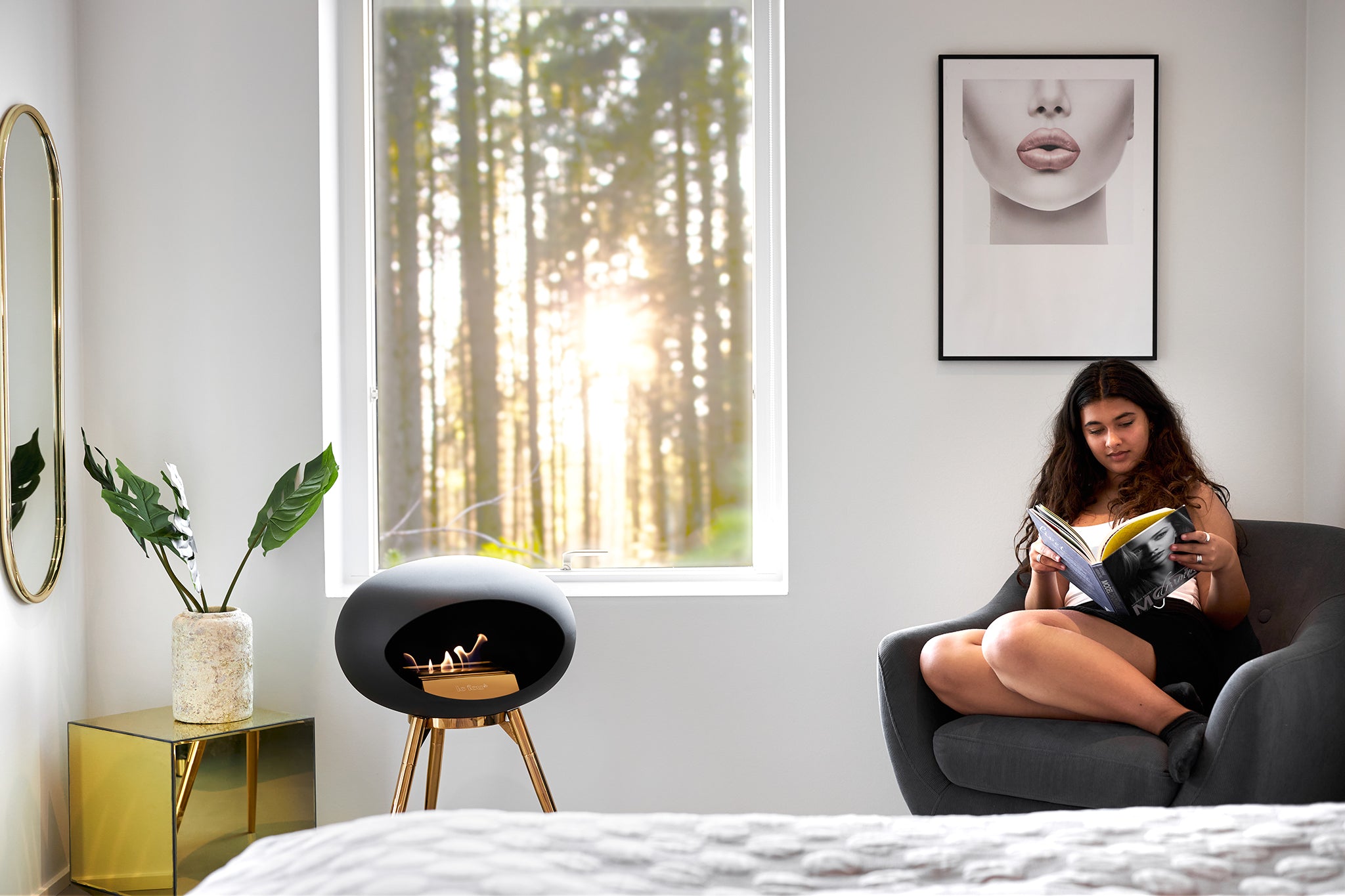 Ground Wood Low Black Bio Fireplace