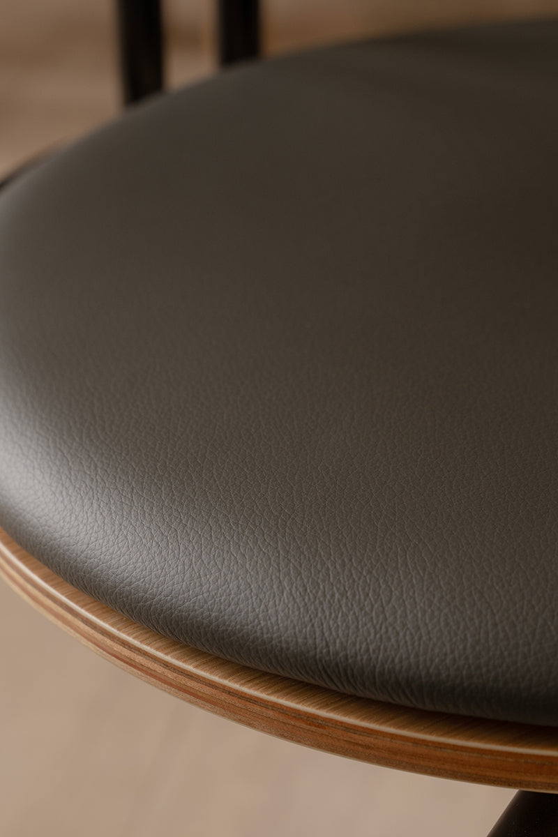 Curious Smoked Oak Wood Chair with Leather Cushion