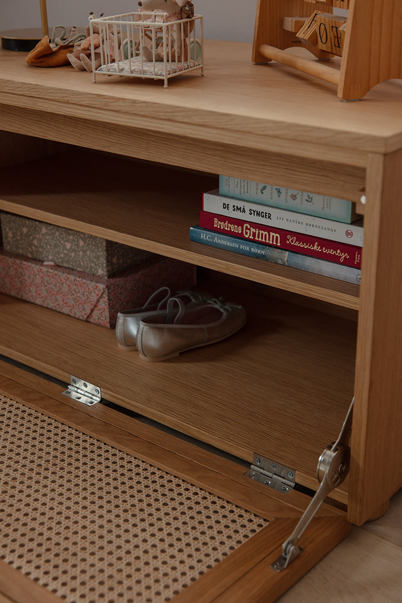 Hideaway Cane Door Storage Bench with Cushion