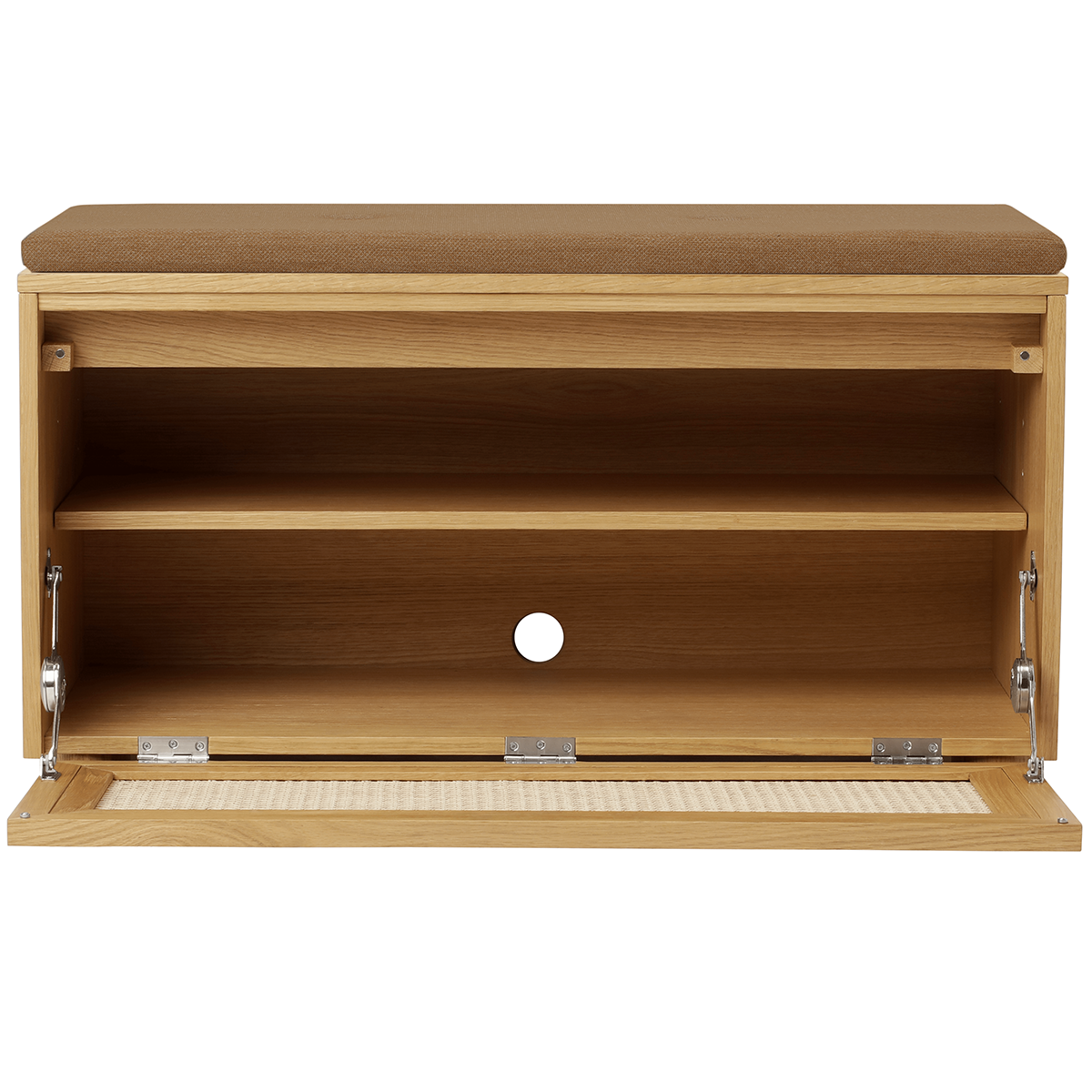 Hideaway Cane Door Storage Bench with Cushion