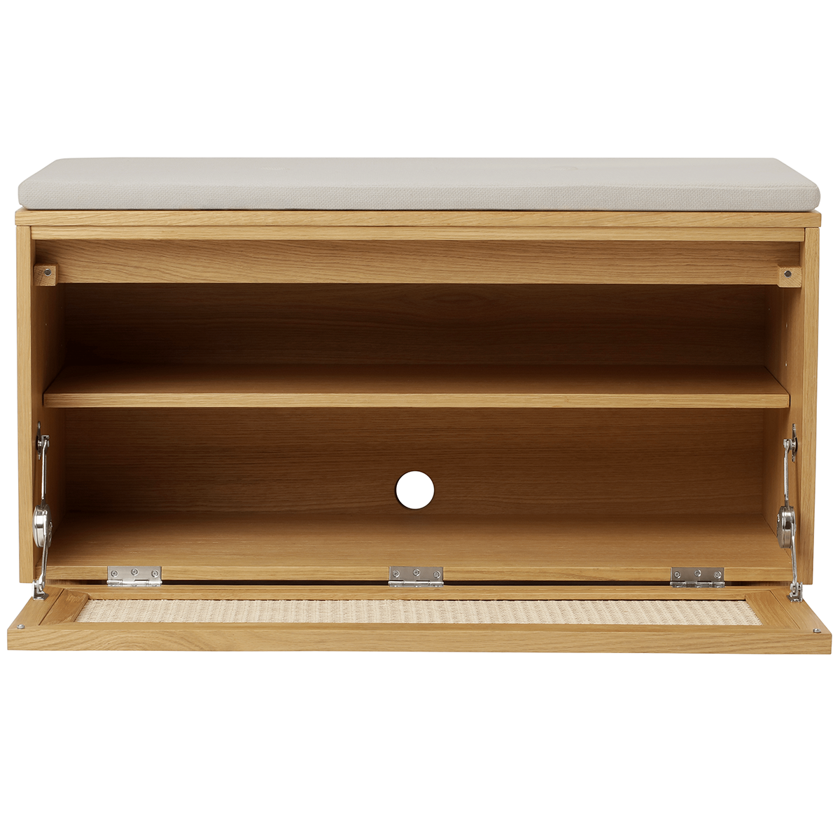 Hideaway Cane Door Storage Bench with Cushion