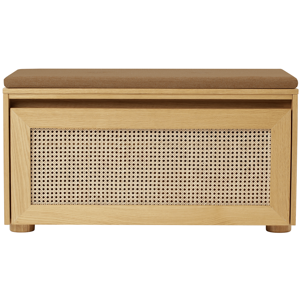 Hideaway Cane Door Storage Bench with Cushion