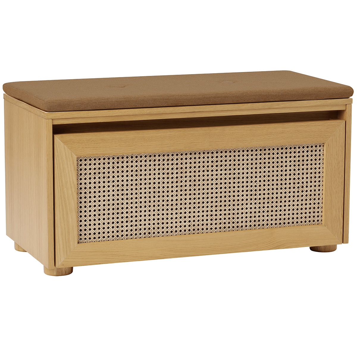 Hideaway Cane Door Storage Bench with Cushion