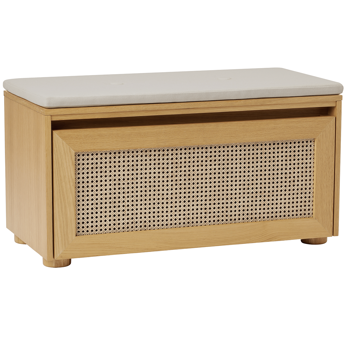 Hideaway Cane Door Storage Bench with Cushion