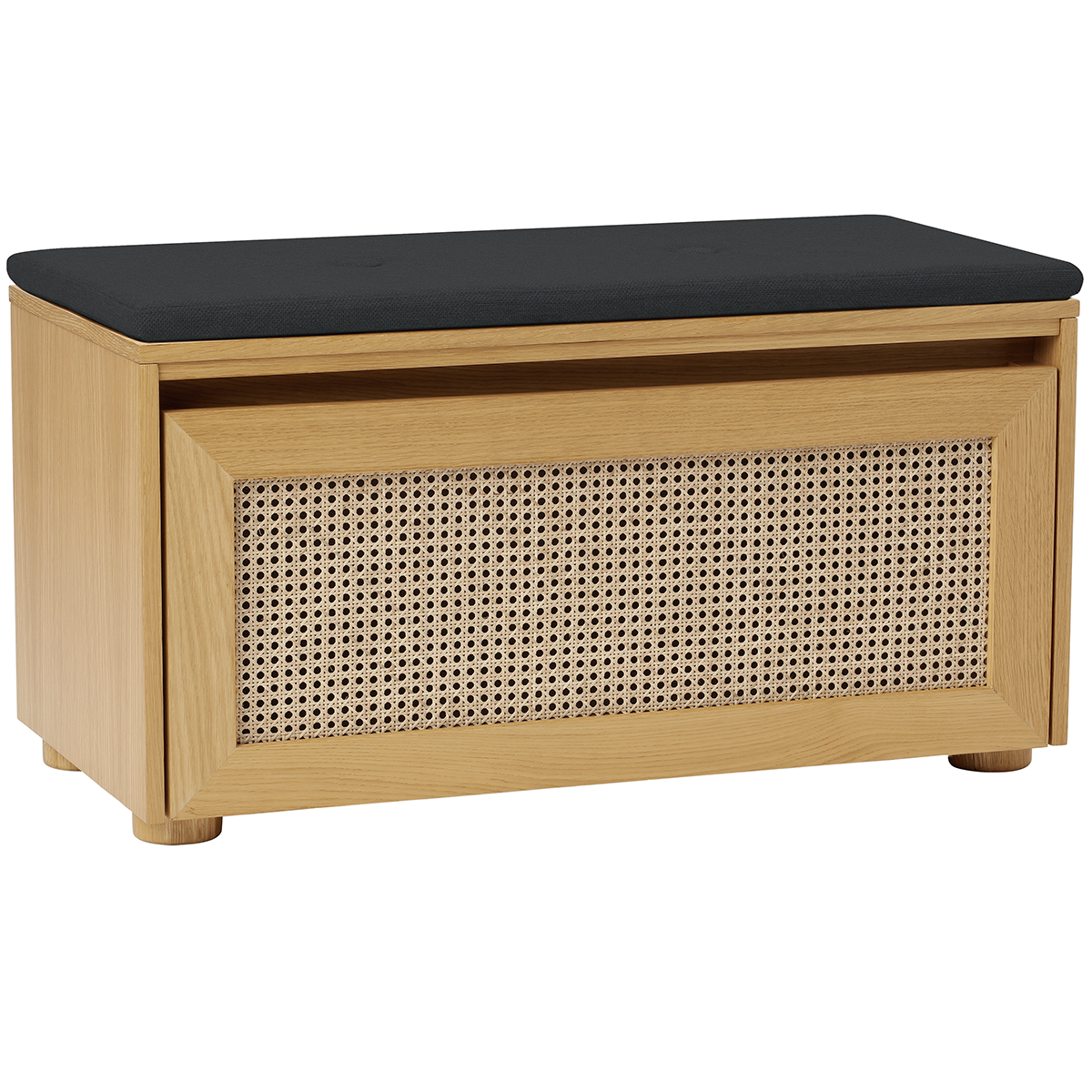 Hideaway Cane Door Storage Bench with Cushion