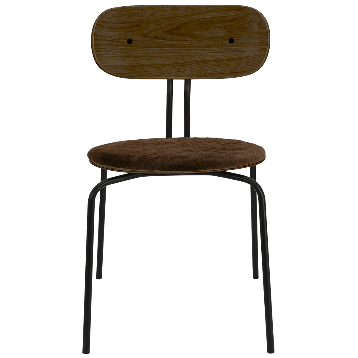 Curious Smoked Oak Wood Chair with Teddy Cushion