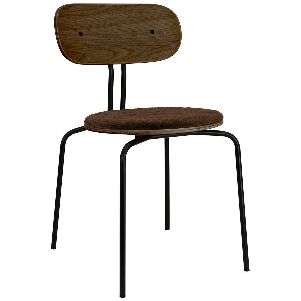 Curious Smoked Oak Wood Chair with Teddy Cushion