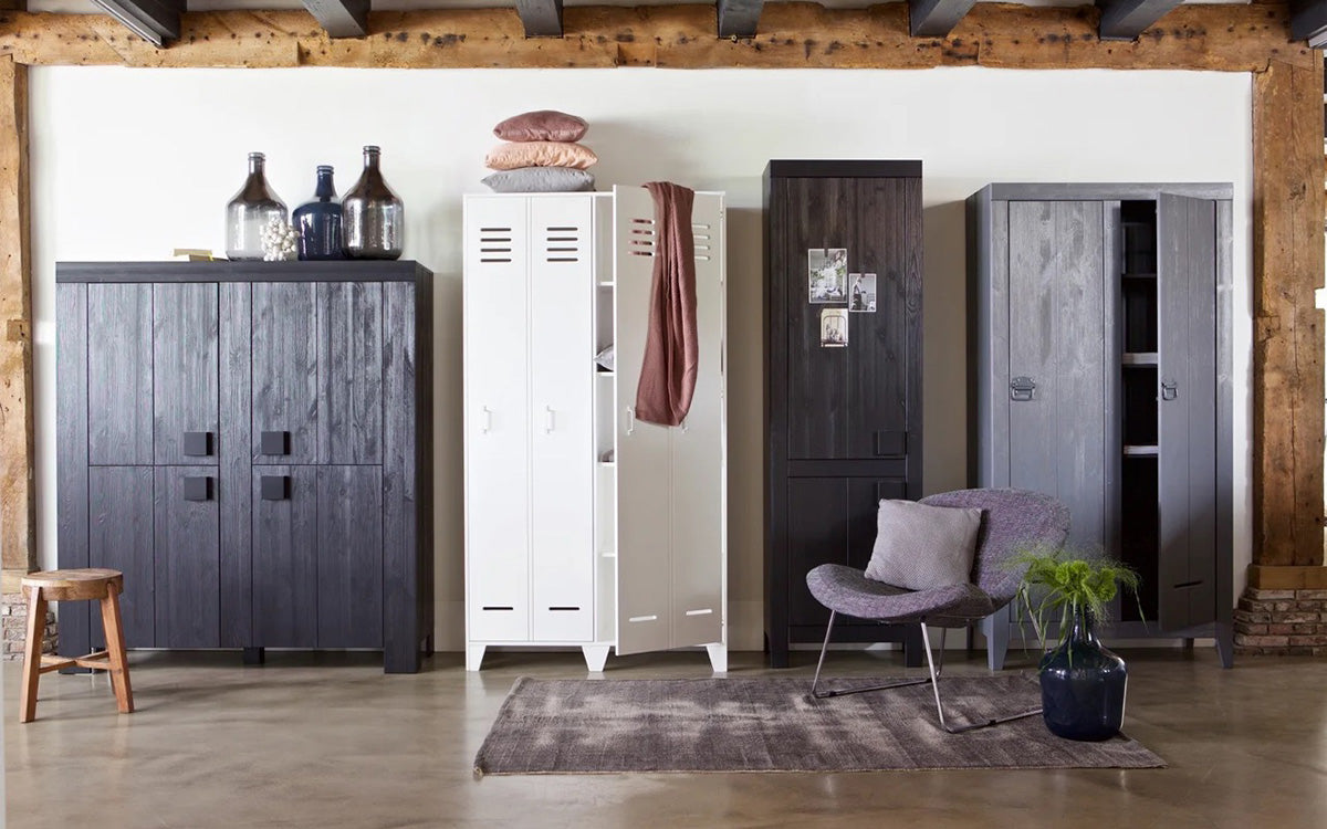 Kluis Steel Grey Pine Wood Cabinet