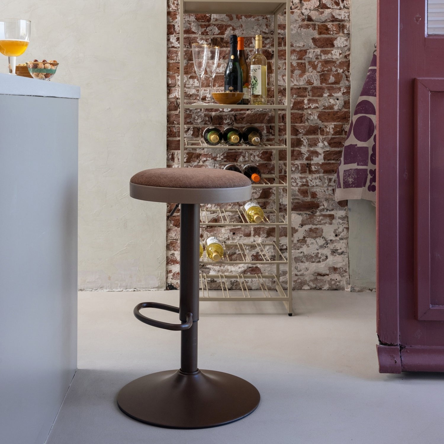 Mevo Chenille Height Adjustable Barstool