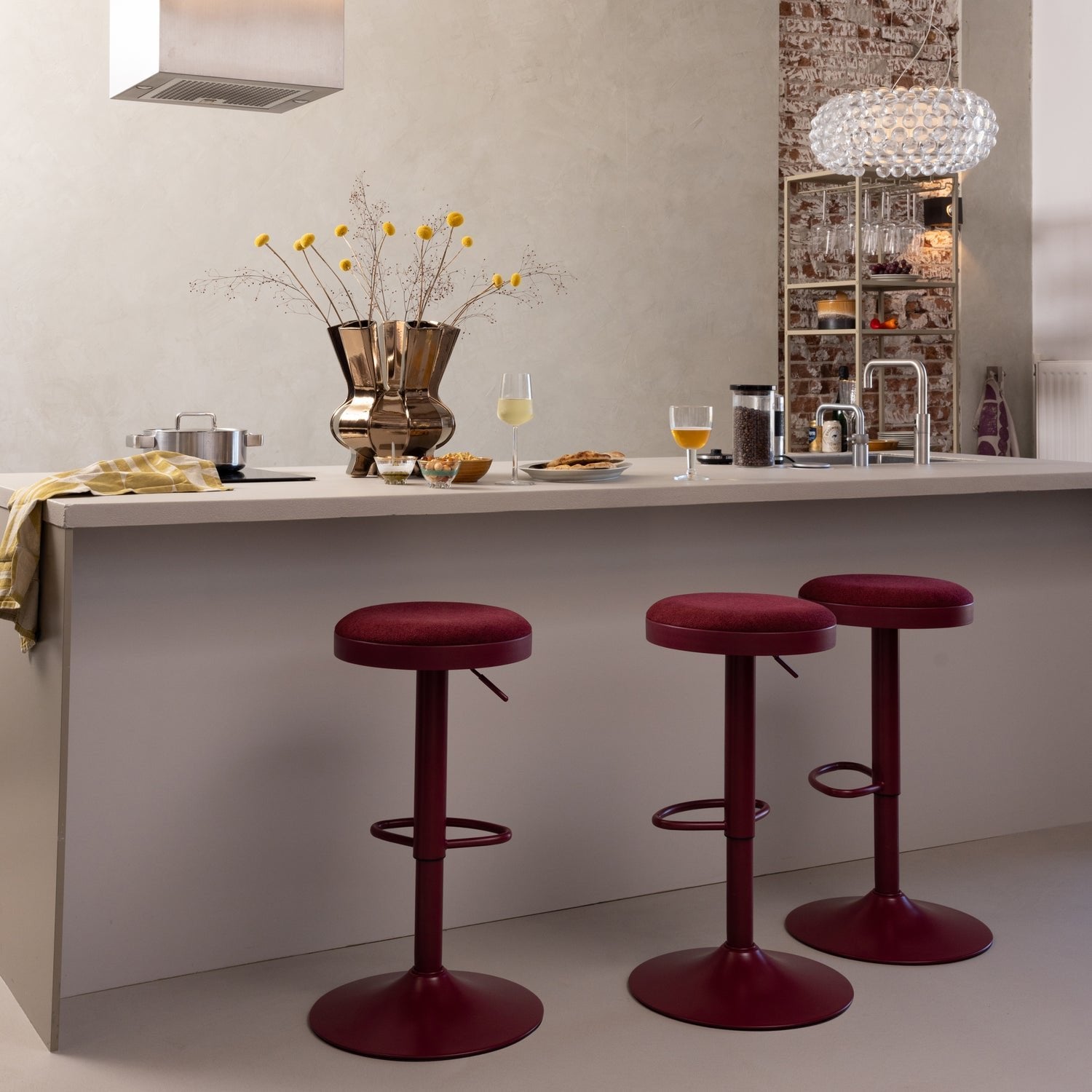 Mevo Chenille Height Adjustable Barstool