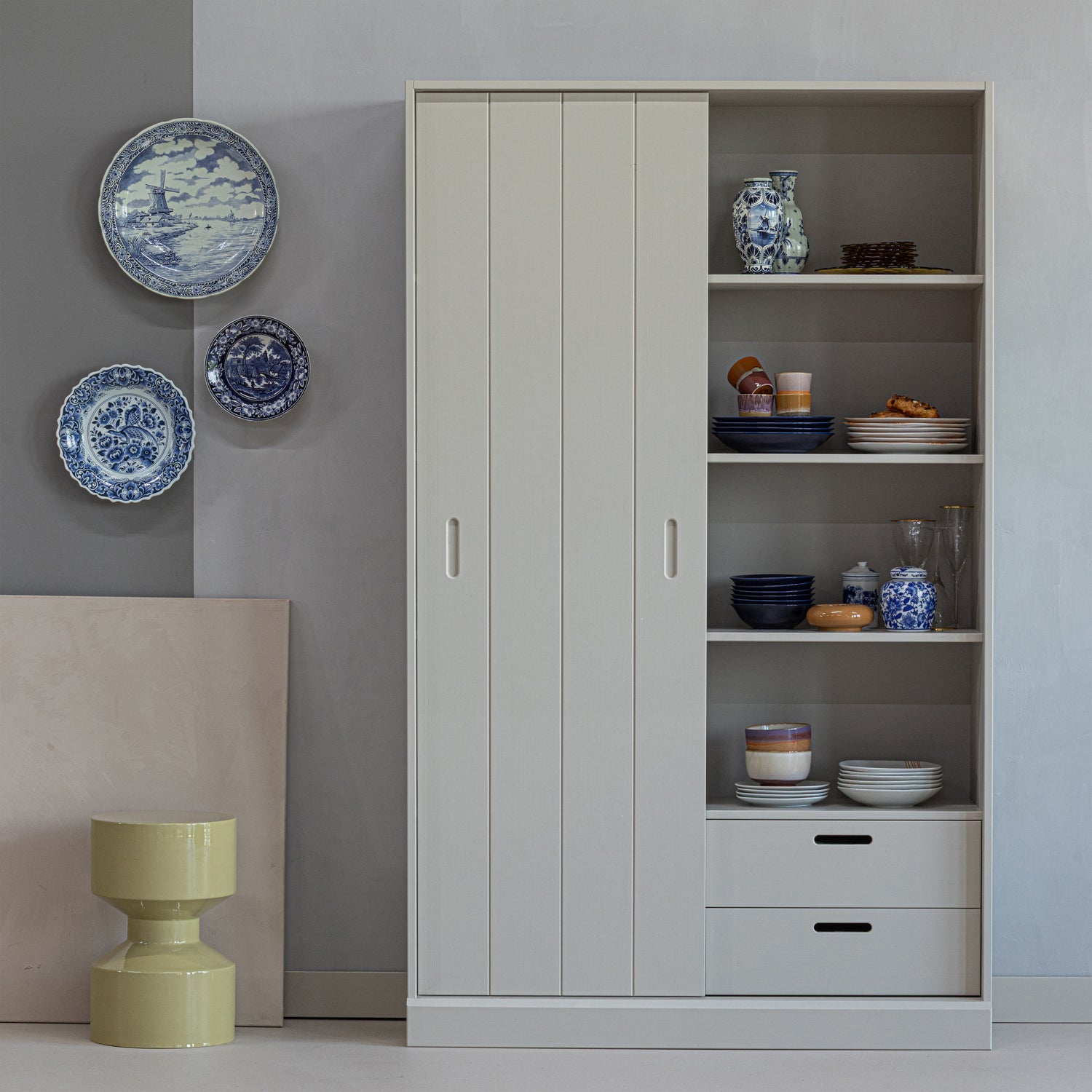 Mila Dust Pine Wood Sliding Door Cabinet