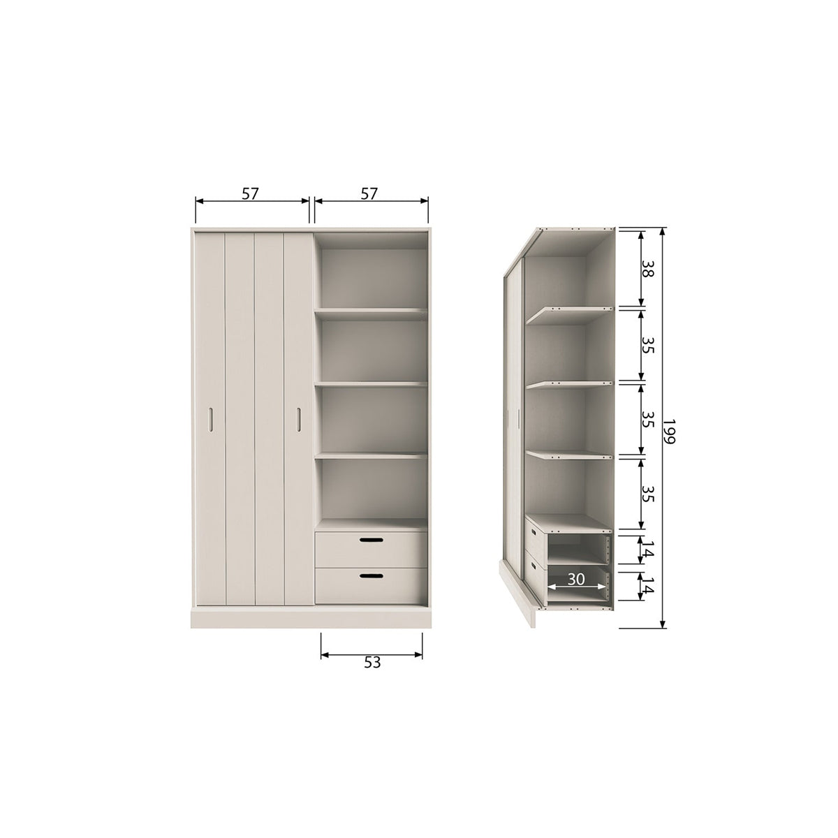 Mila Dust Pine Wood Sliding Door Cabinet