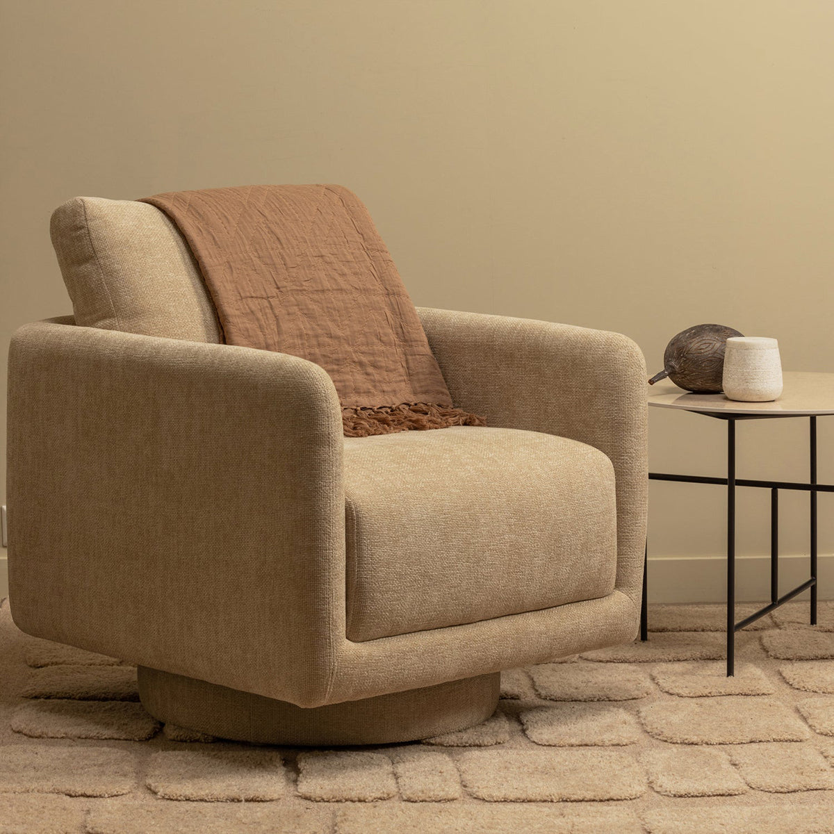 Oscar Natural Chenille Swivel Armchair