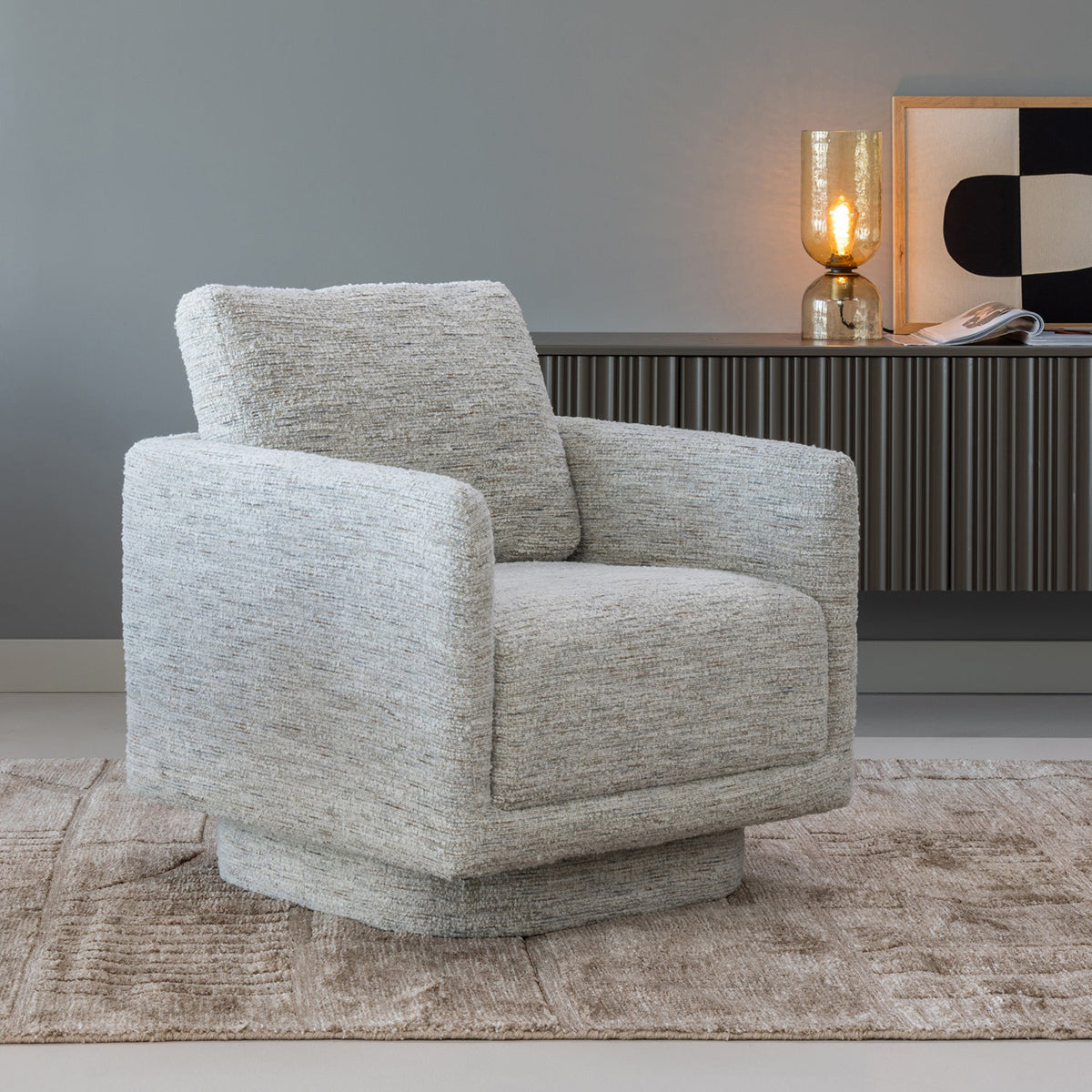 Oska Boucle Swivel Armchair