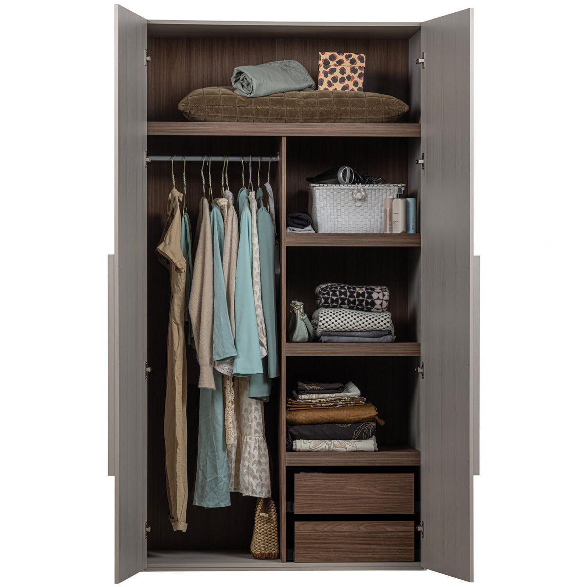 Rens Pebble Grey Long Handle 2 Door Wardrobe
