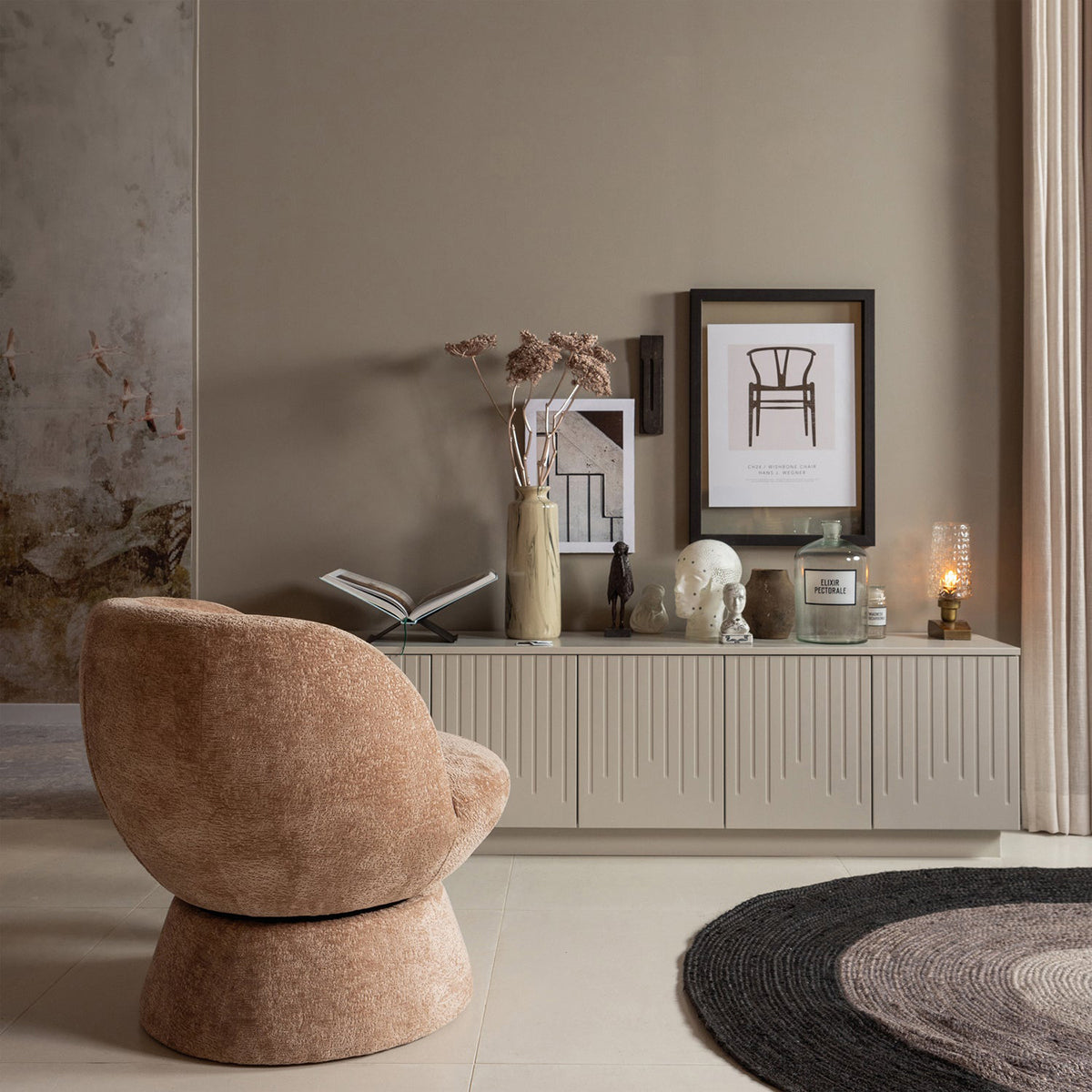 Shuffle Natural Chenille Swivel Armchair